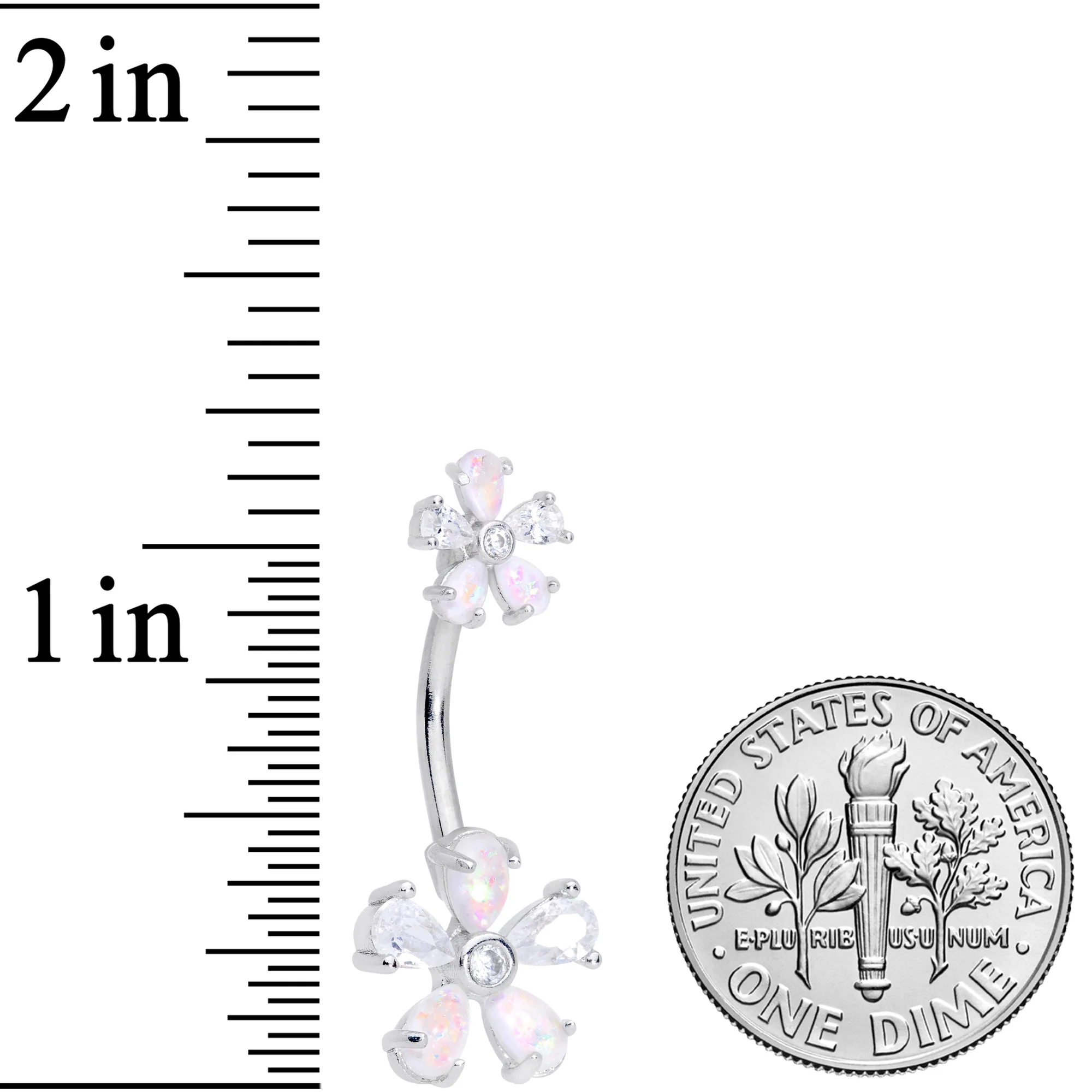 White Faux Opal Five Petal Flower Double Mount Belly Ring - Image 2