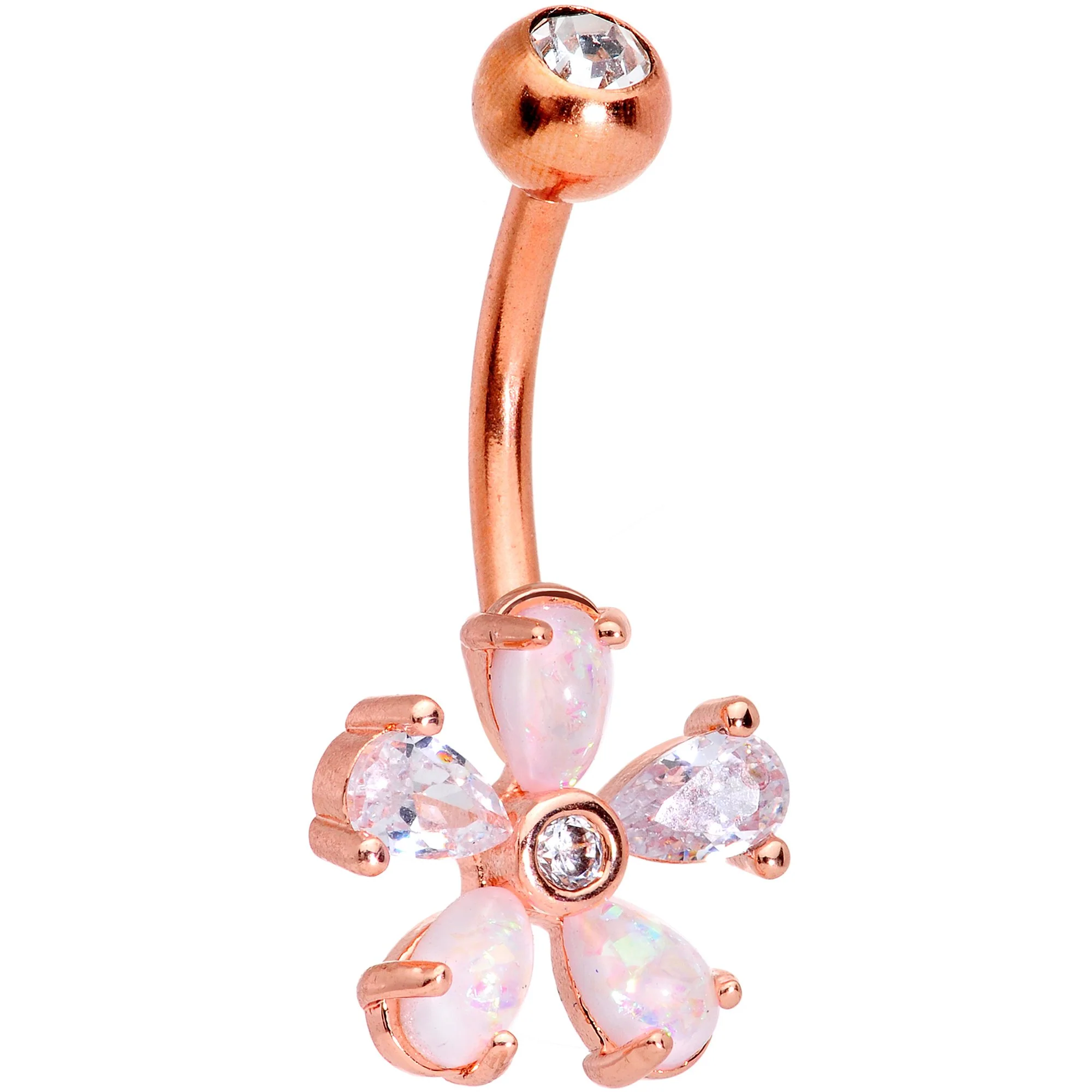 White Faux Opal Fun With Flowers Belly Ring Set of 3 - Image 2