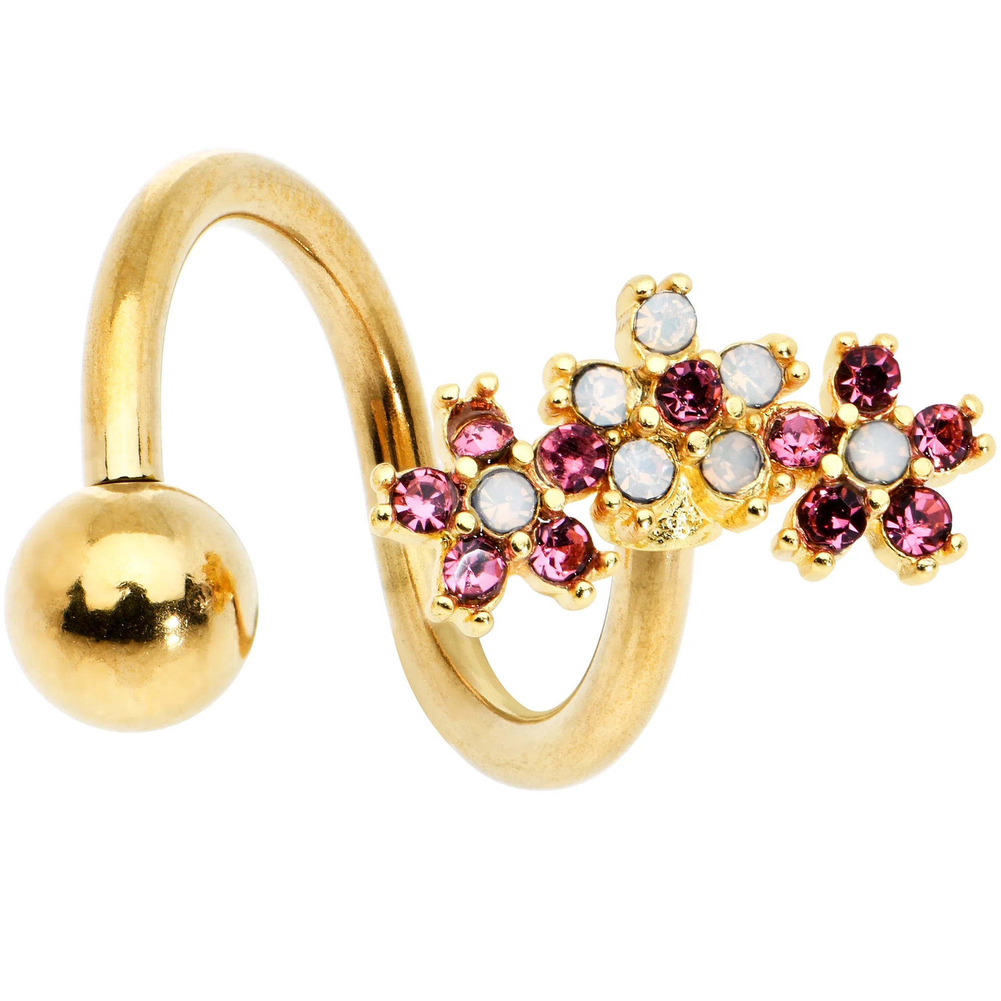White Faux Opal Gold Tone Bunch Flowers Spiral Twister Belly Ring - Image 2