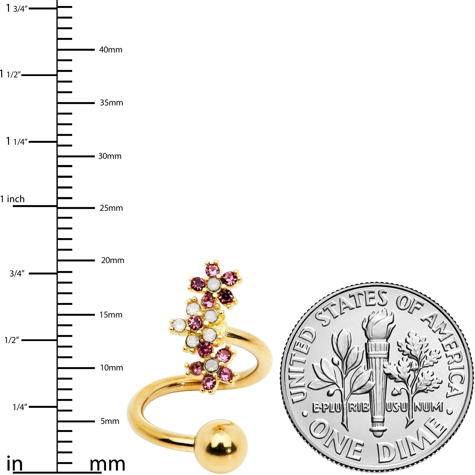 White Faux Opal Gold Tone Bunch Flowers Spiral Twister Belly Ring - Image 4