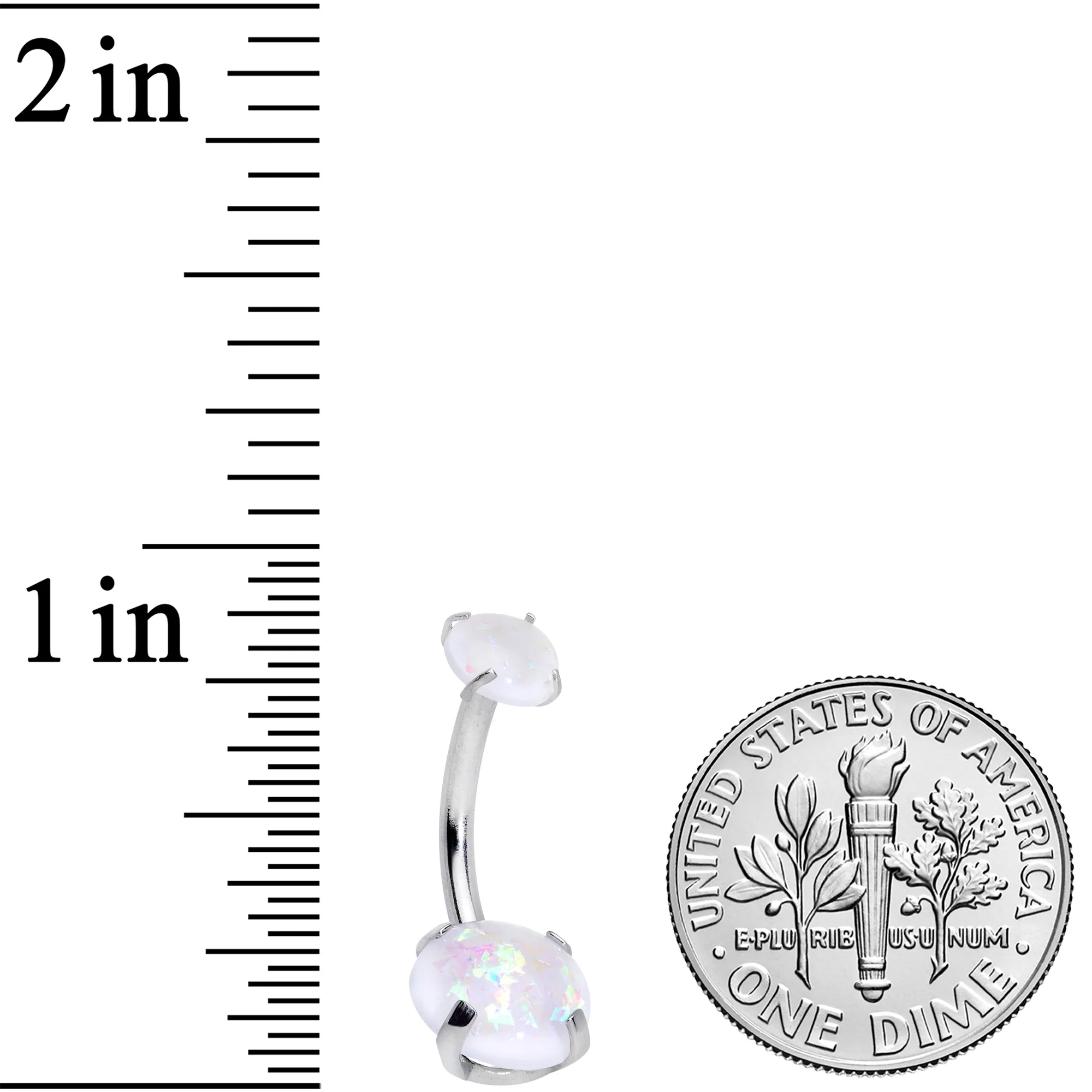 White Faux Opal Grade 23 Titanium Internally Threaded Belly Ring - Image 2