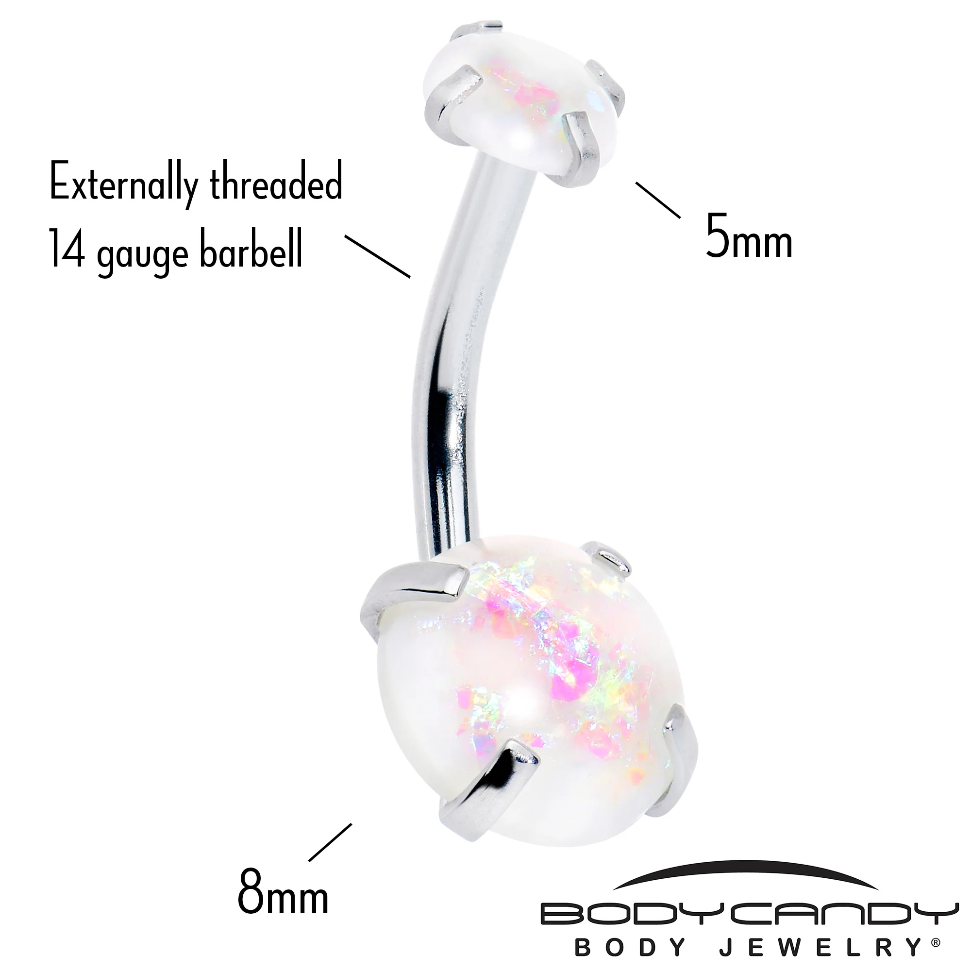 White Faux Opal October Birthstone Double Mount Belly Ring - Image 2