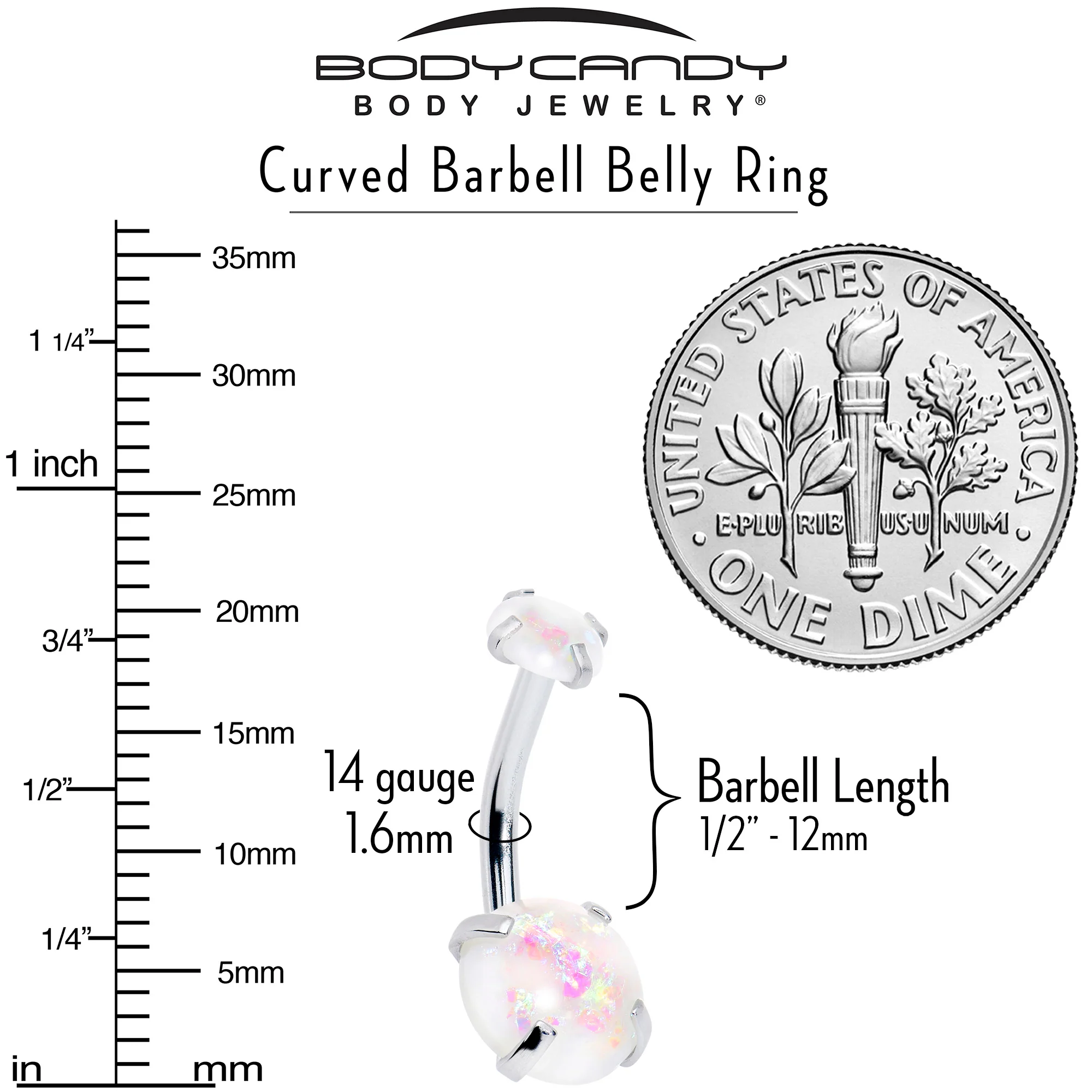 White Faux Opal October Birthstone Double Mount Belly Ring - Image 3