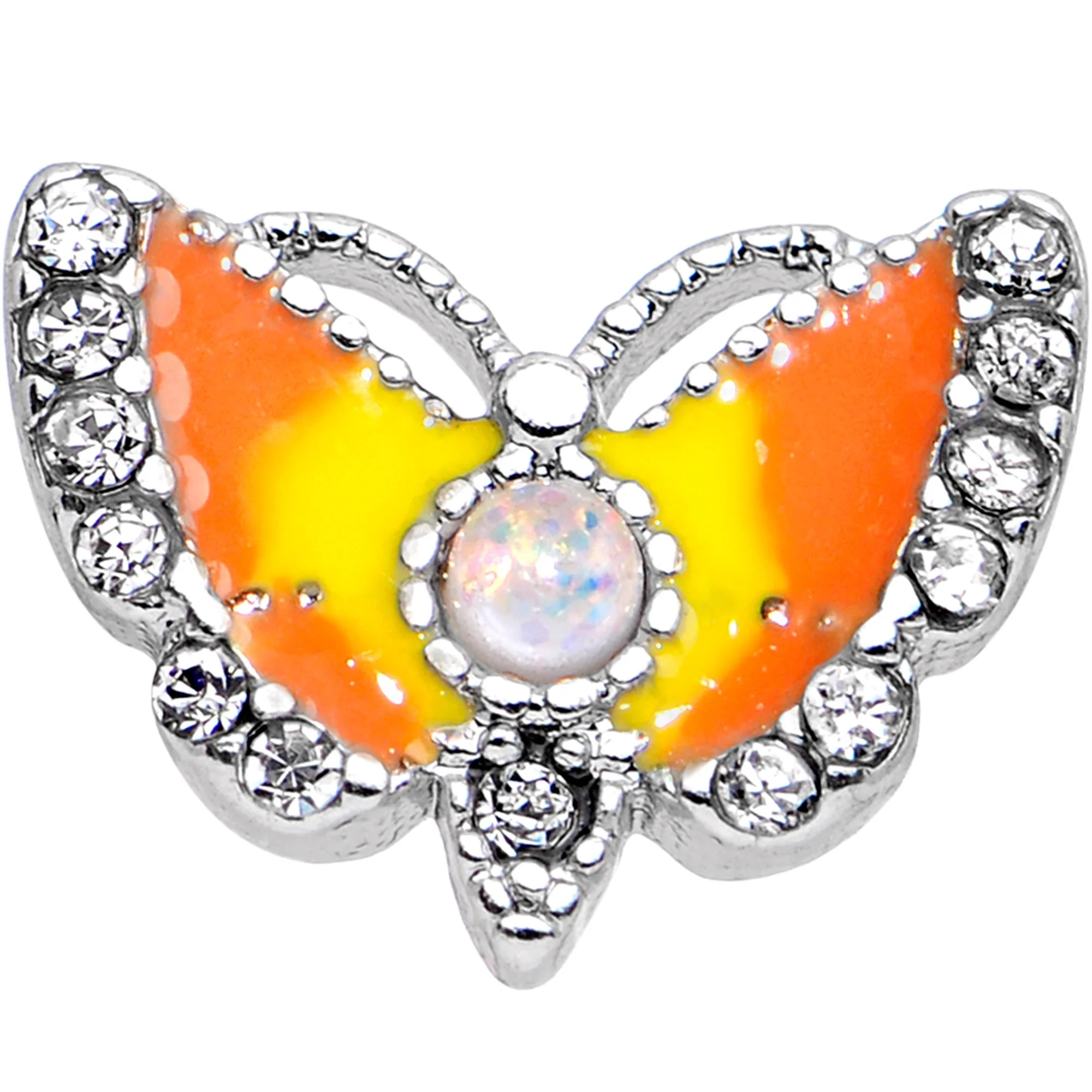 White Faux Opal Orange Butterfly To a Flame Tragus Cartilage Earring - Image 2