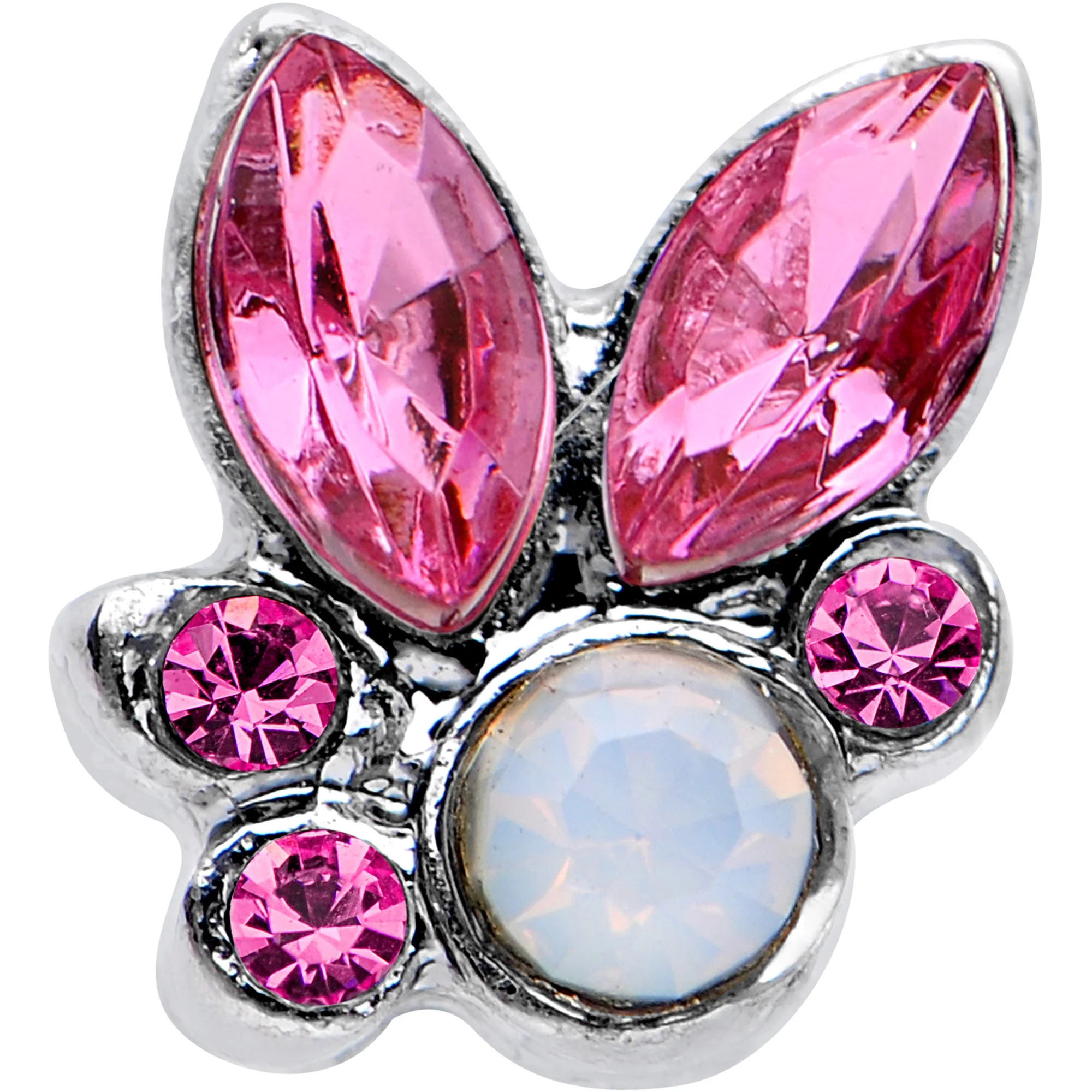 White Faux Opal Pink Gem Naupaka Flower Tragus Cartilage Earring - Image 2