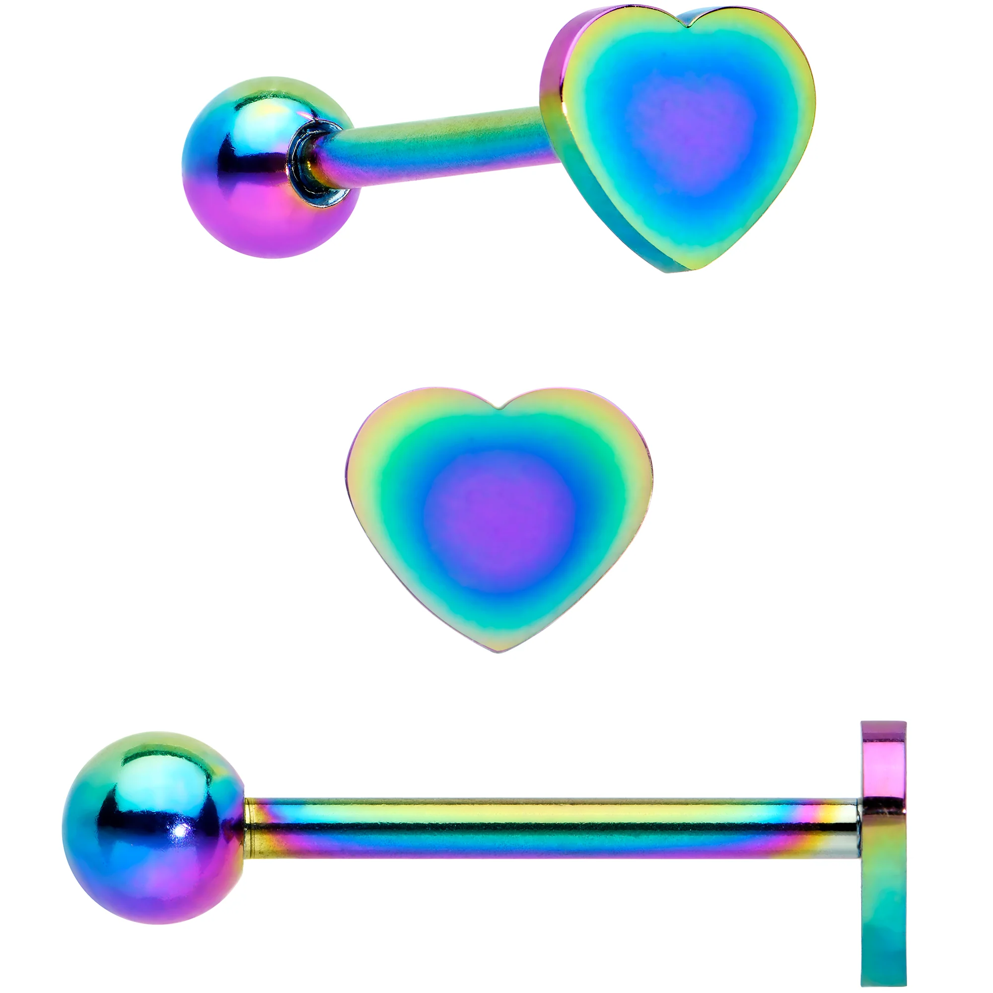 White Faux Opal Rainbow Infinity Heart Barbell Tongue Ring Set of 3 - Image 2