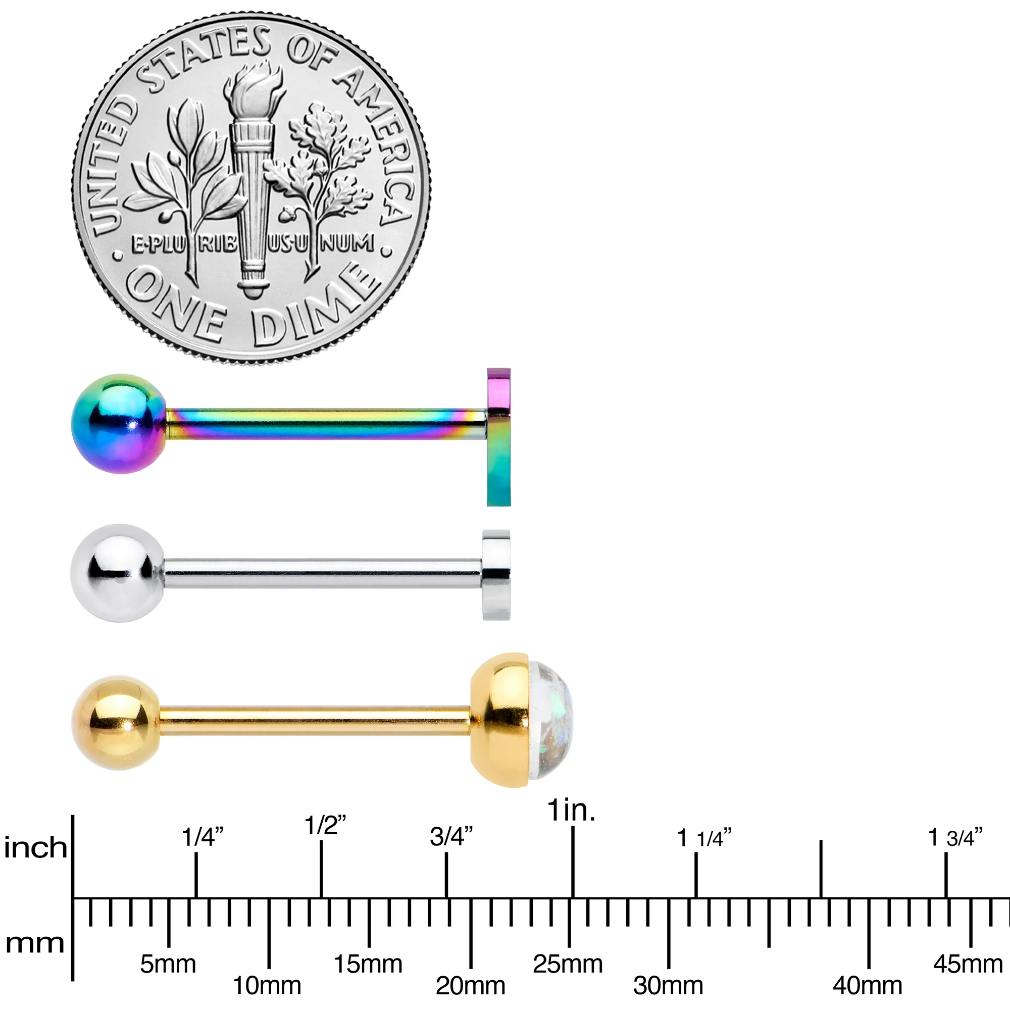 White Faux Opal Rainbow Infinity Heart Barbell Tongue Ring Set of 3 - Image 5
