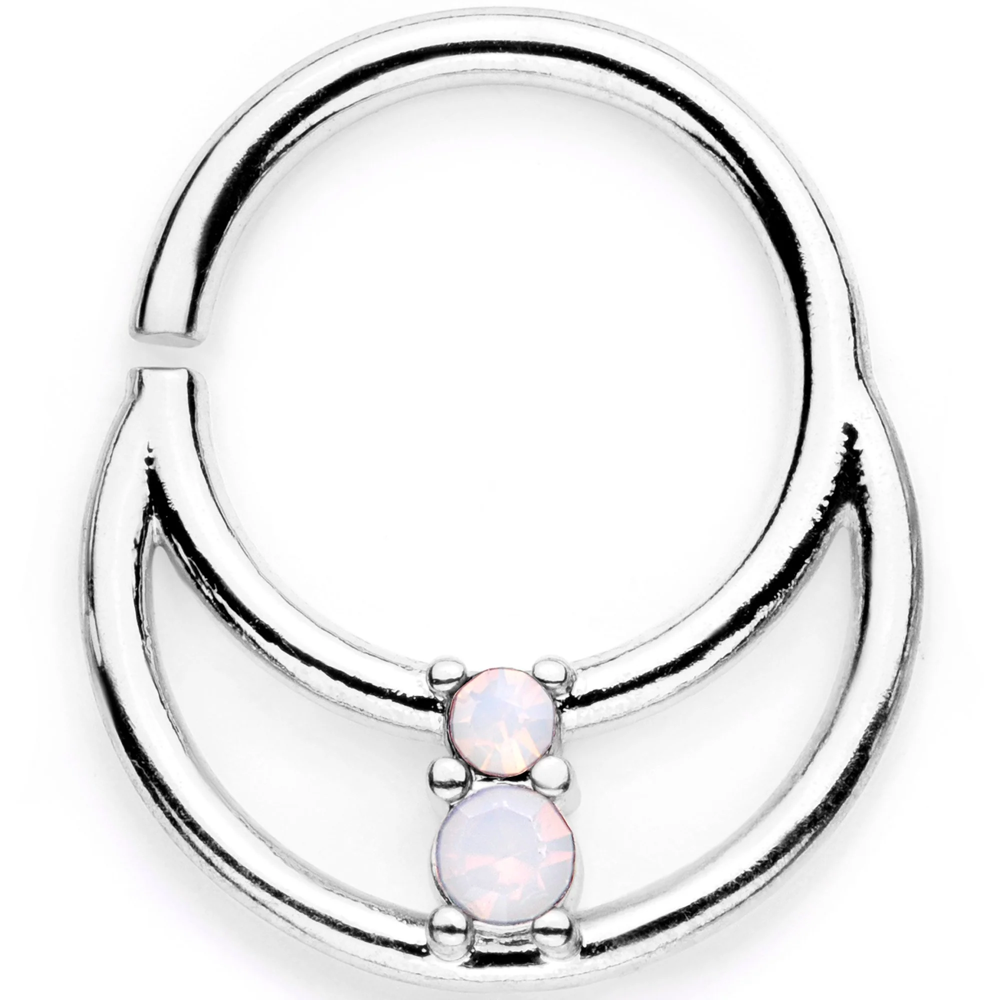 16G 3/8 White Faux Opal Twisted Horseshoe Closure Ring Set - Image 3