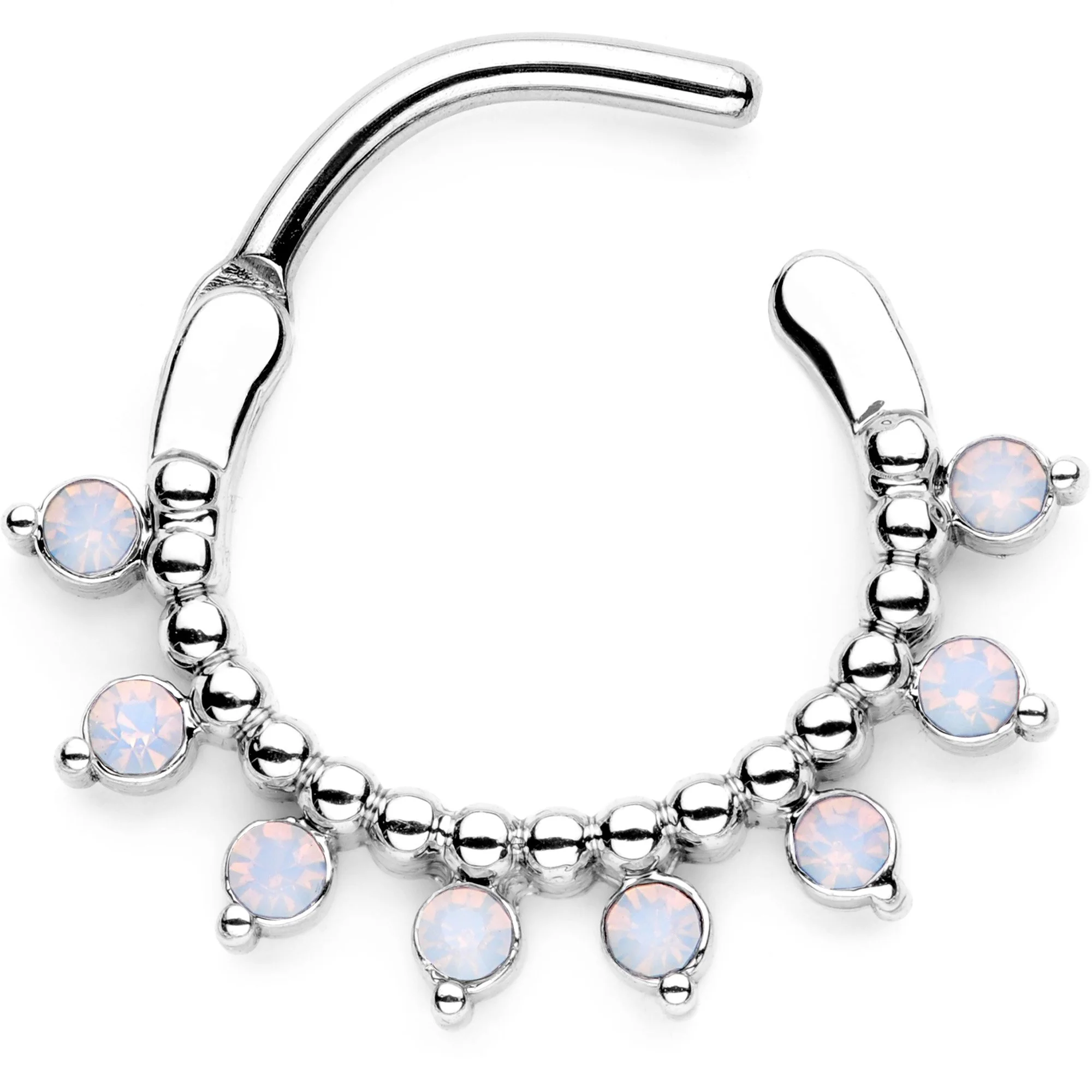 16G 3/8 White Faux Opal Twisted Hoseshoe and Clicker Set of 3 - Image 3