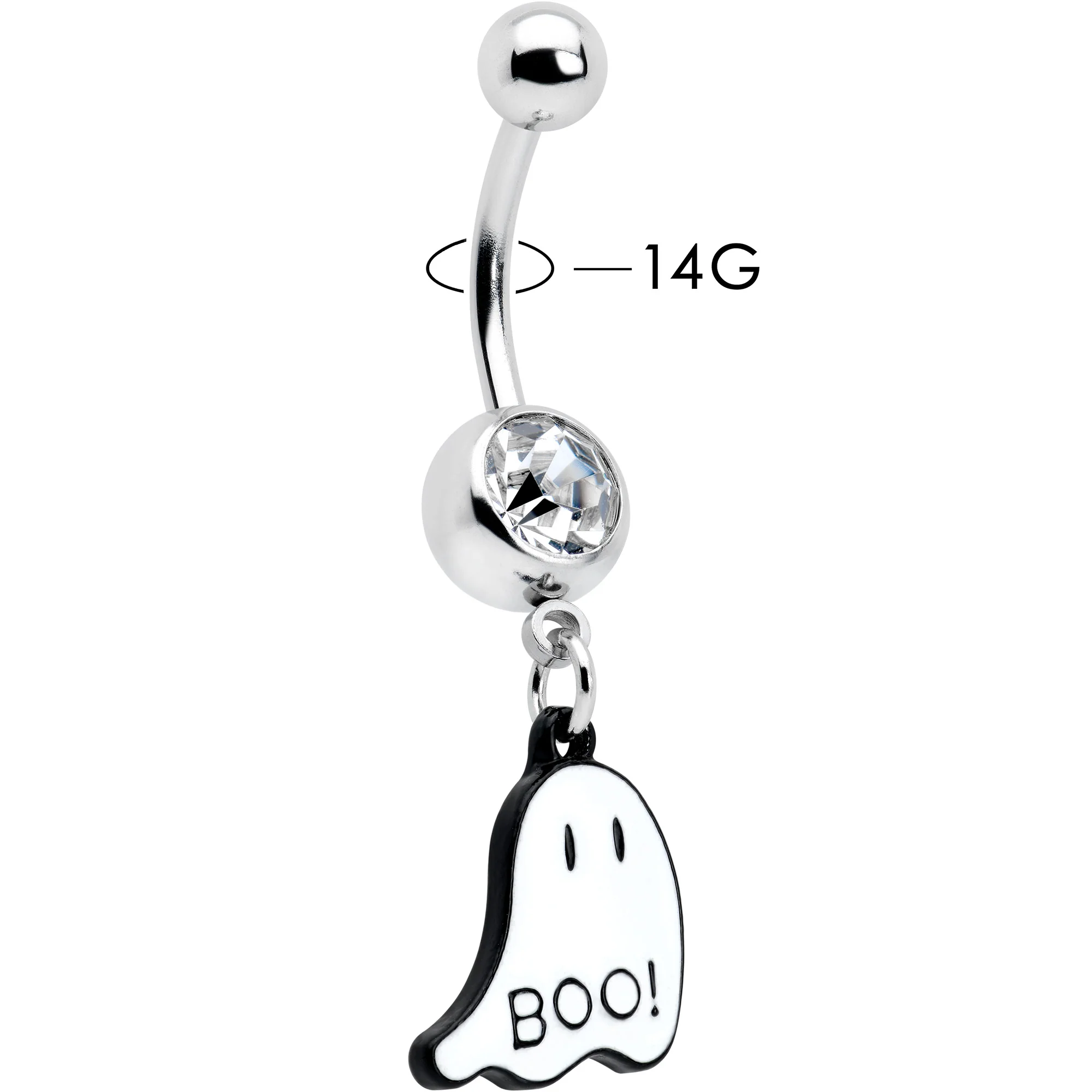 Clear Gem White Ghost Glow in the Dark Halloween Dangle Belly Ring - Image 3