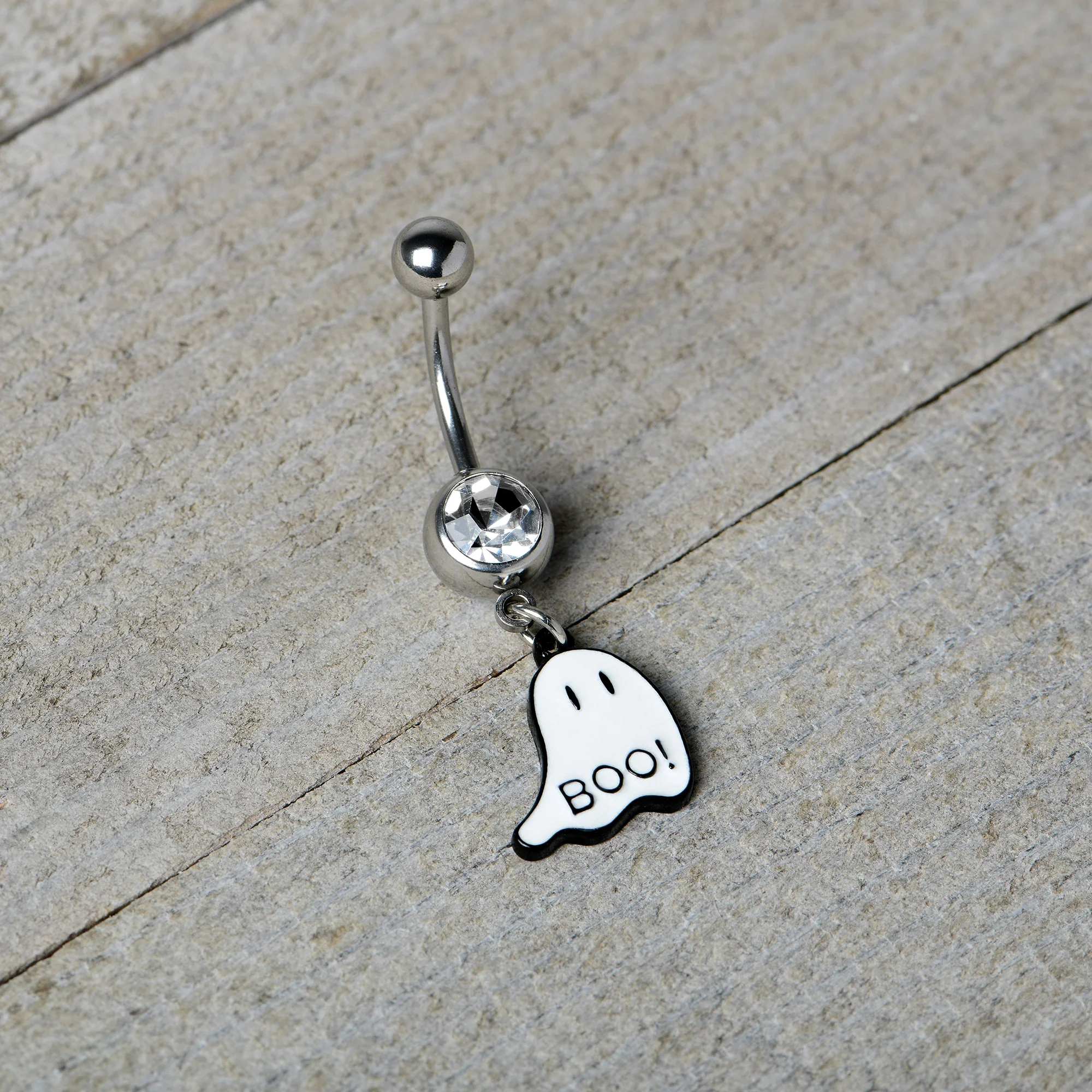 Clear Gem White Ghost Glow in the Dark Halloween Dangle Belly Ring - Image 6
