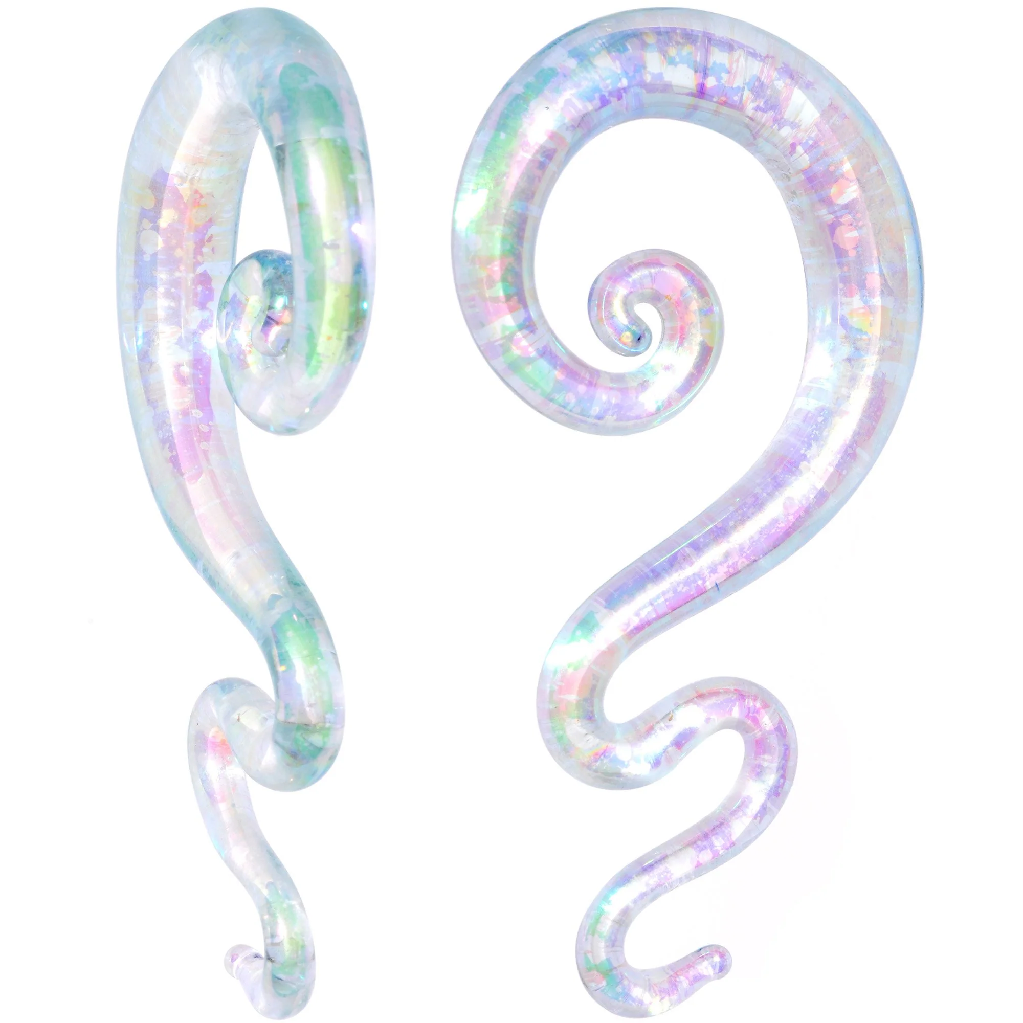White Glass Shimmer Zig Zag Spiral Taper Set 5mm to 8mm - Image 2