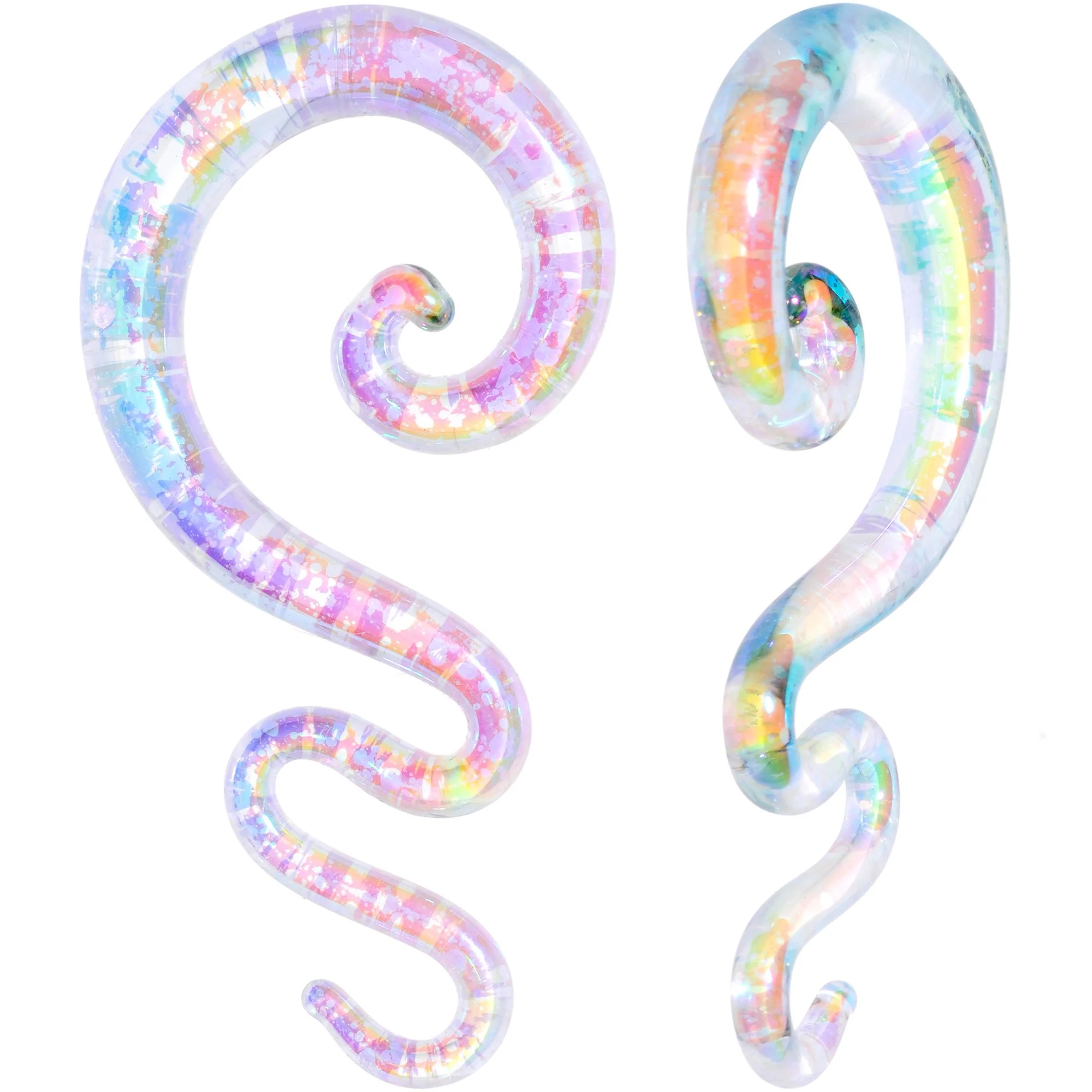 White Glass Shimmer Zig Zag Spiral Taper Set 5mm to 8mm - Image 4