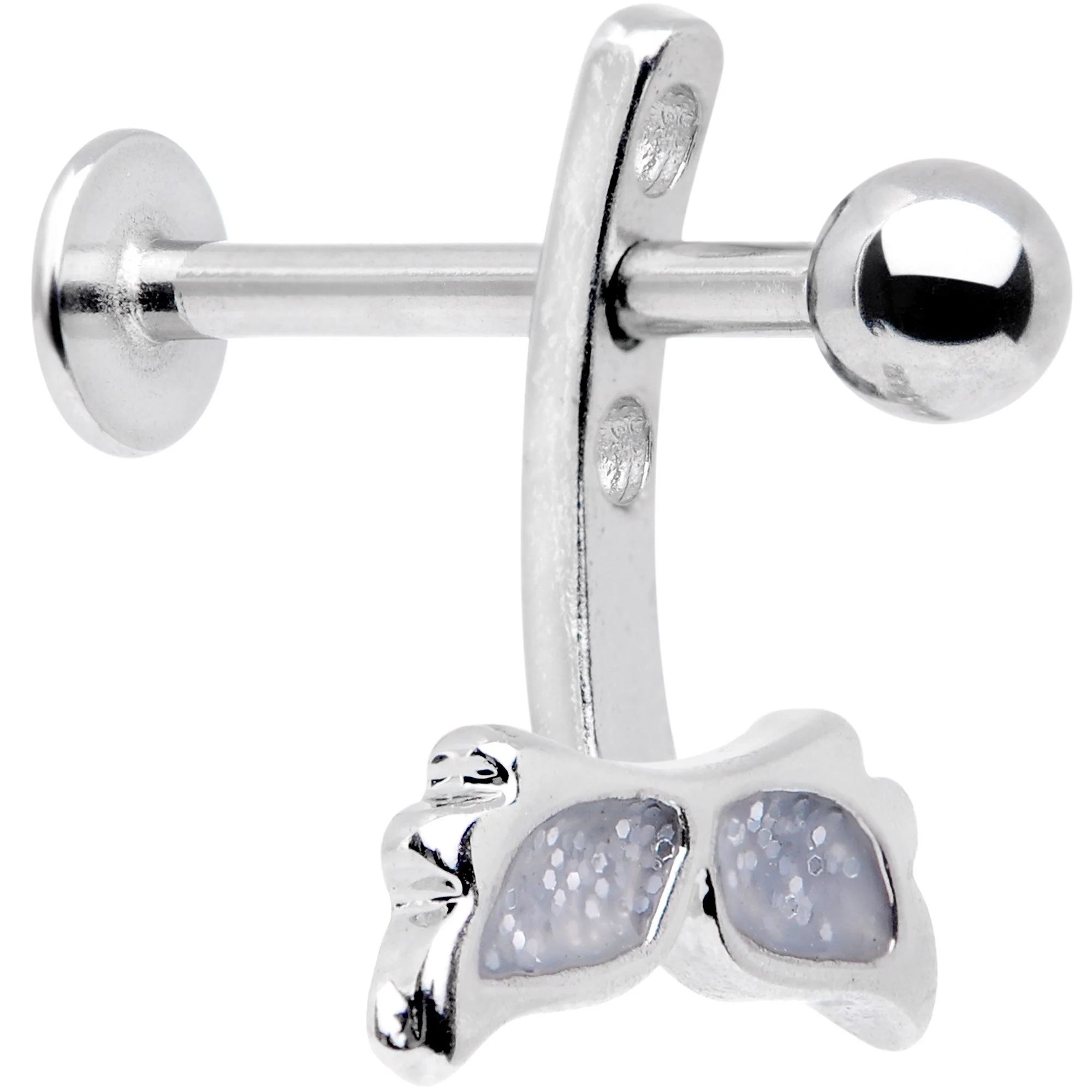 White Glitter Mermaid Tail Dangle Cartilage Tragus Helix Piercing - Image 2