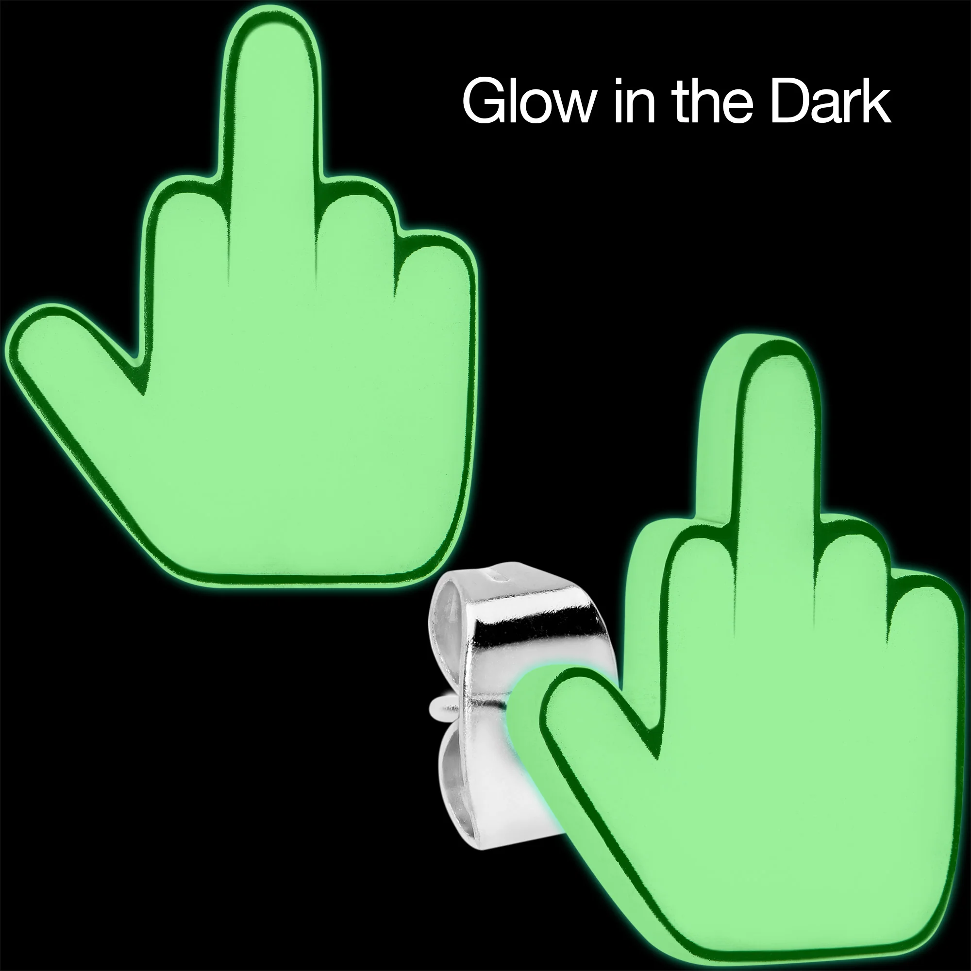 White Glow in the Dark Middle Finger Stud Earrings Set - Image 3
