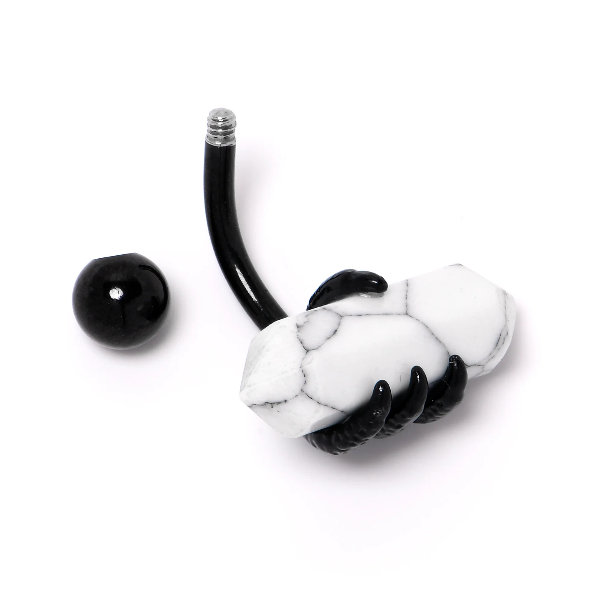White Howlite Stone Black Claw Belly Ring - Image 3