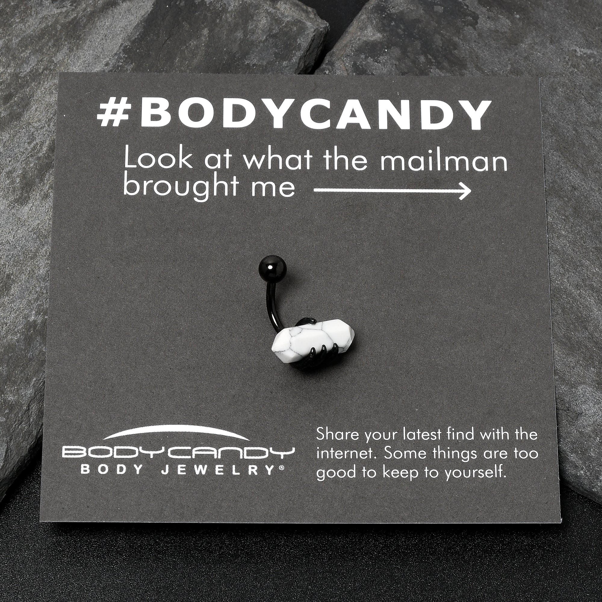 White Howlite Stone Black Claw Belly Ring - Image 4
