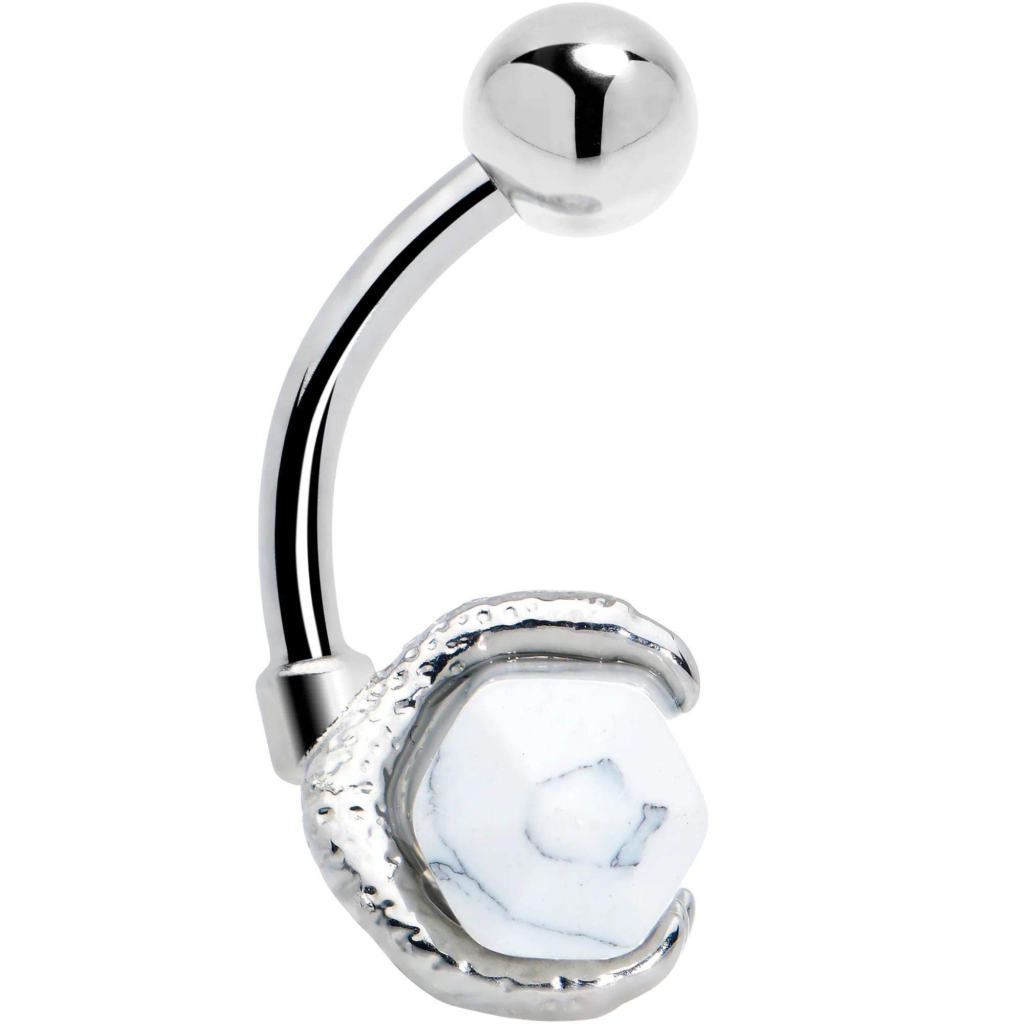 White Howlite Stone Claw Belly Ring - Image 2