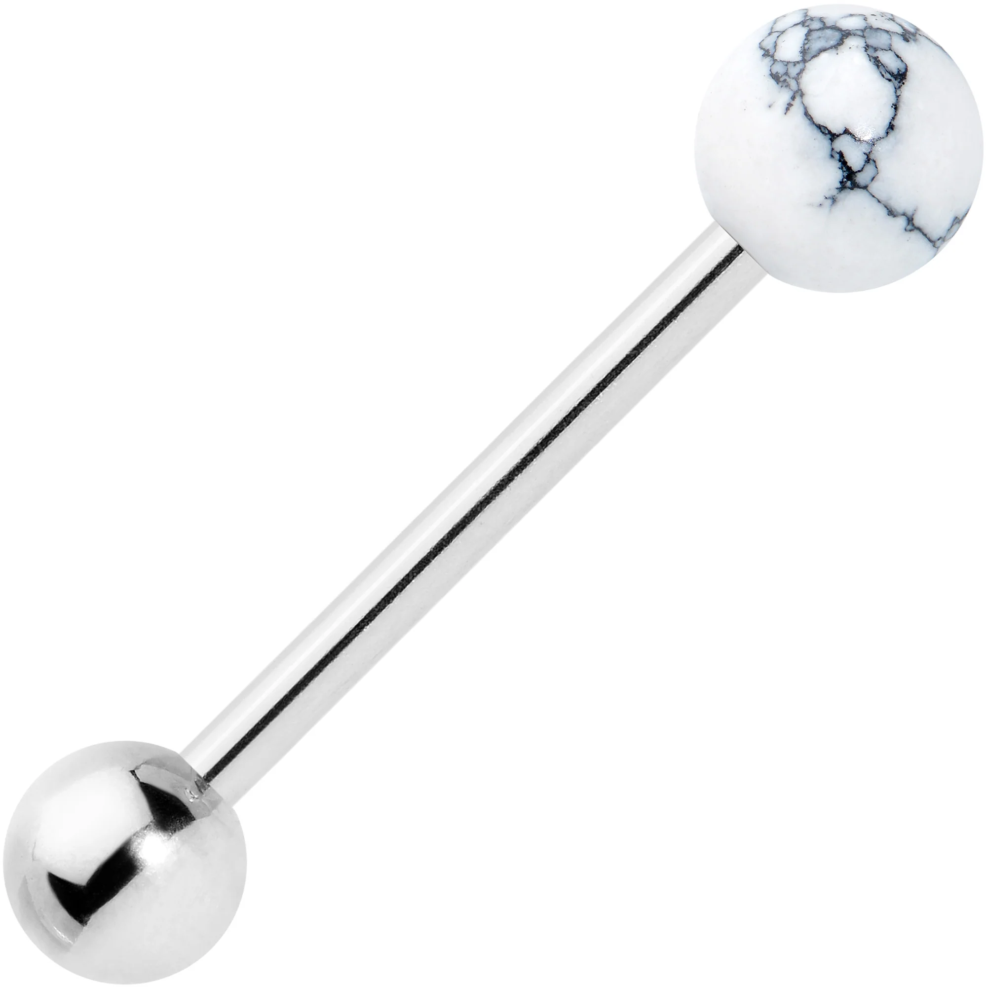 White Howlite Stone Top End Barbell Tongue Ring - Image 2