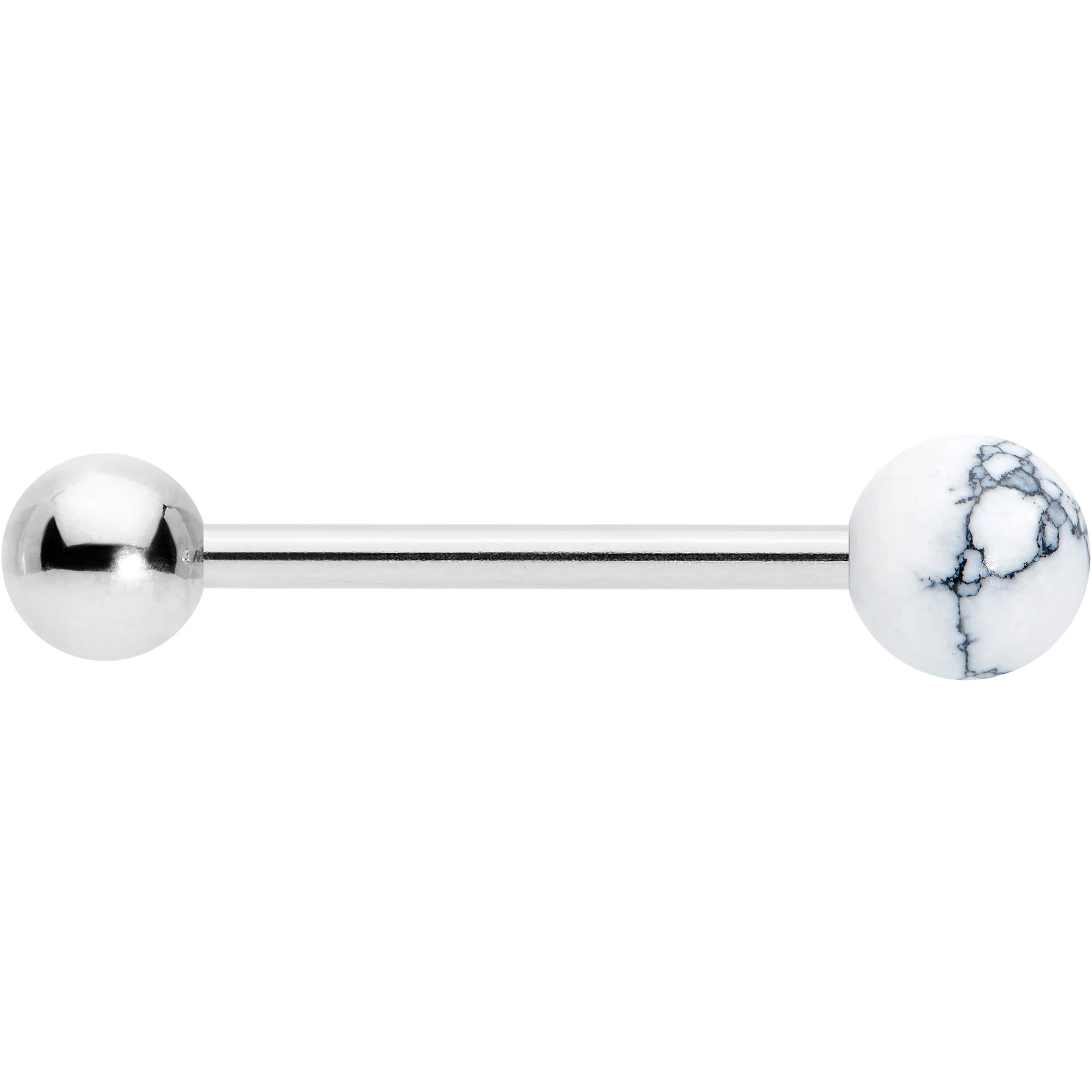 White Howlite Stone Top End Barbell Tongue Ring - Image 3