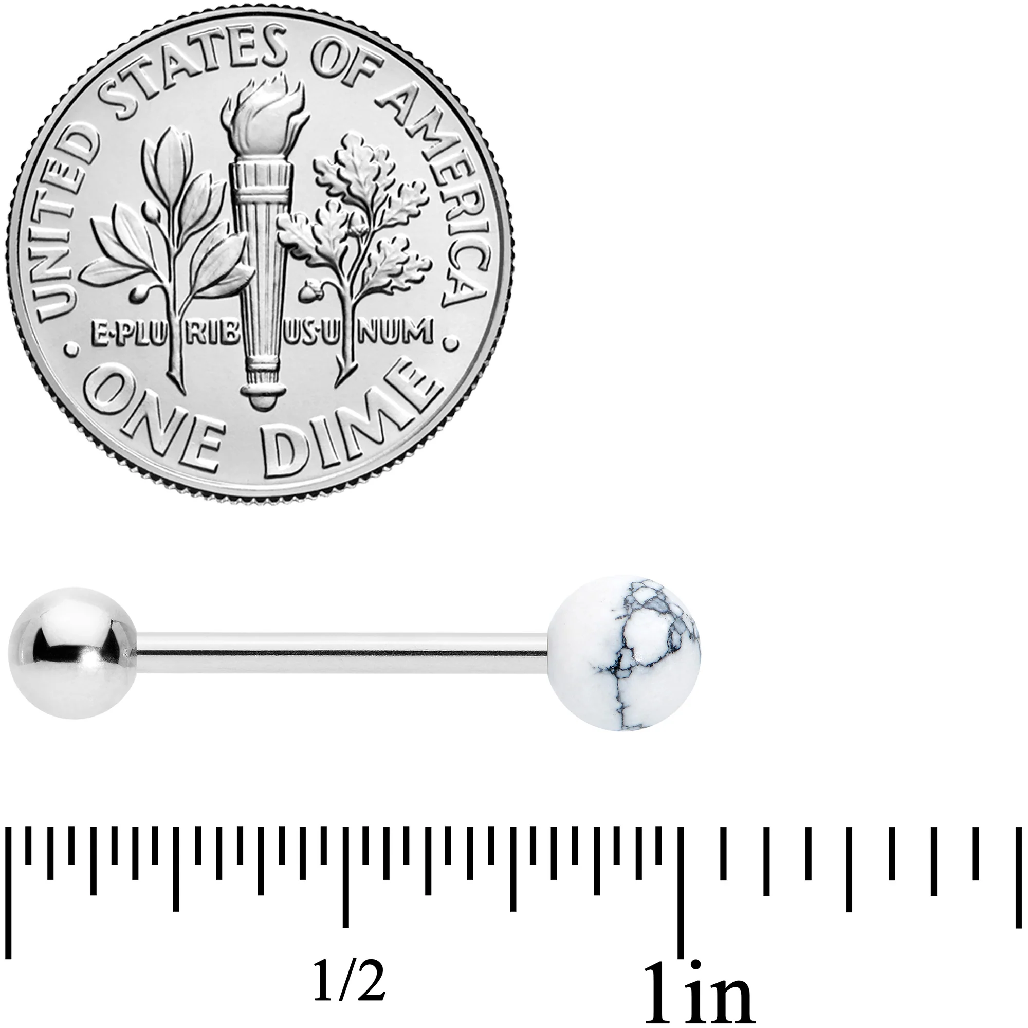 White Howlite Stone Top End Barbell Tongue Ring - Image 4