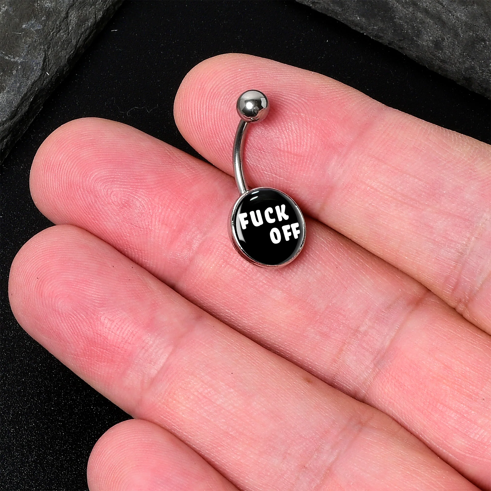 White Letters F*ck Off Belly Ring - Image 2