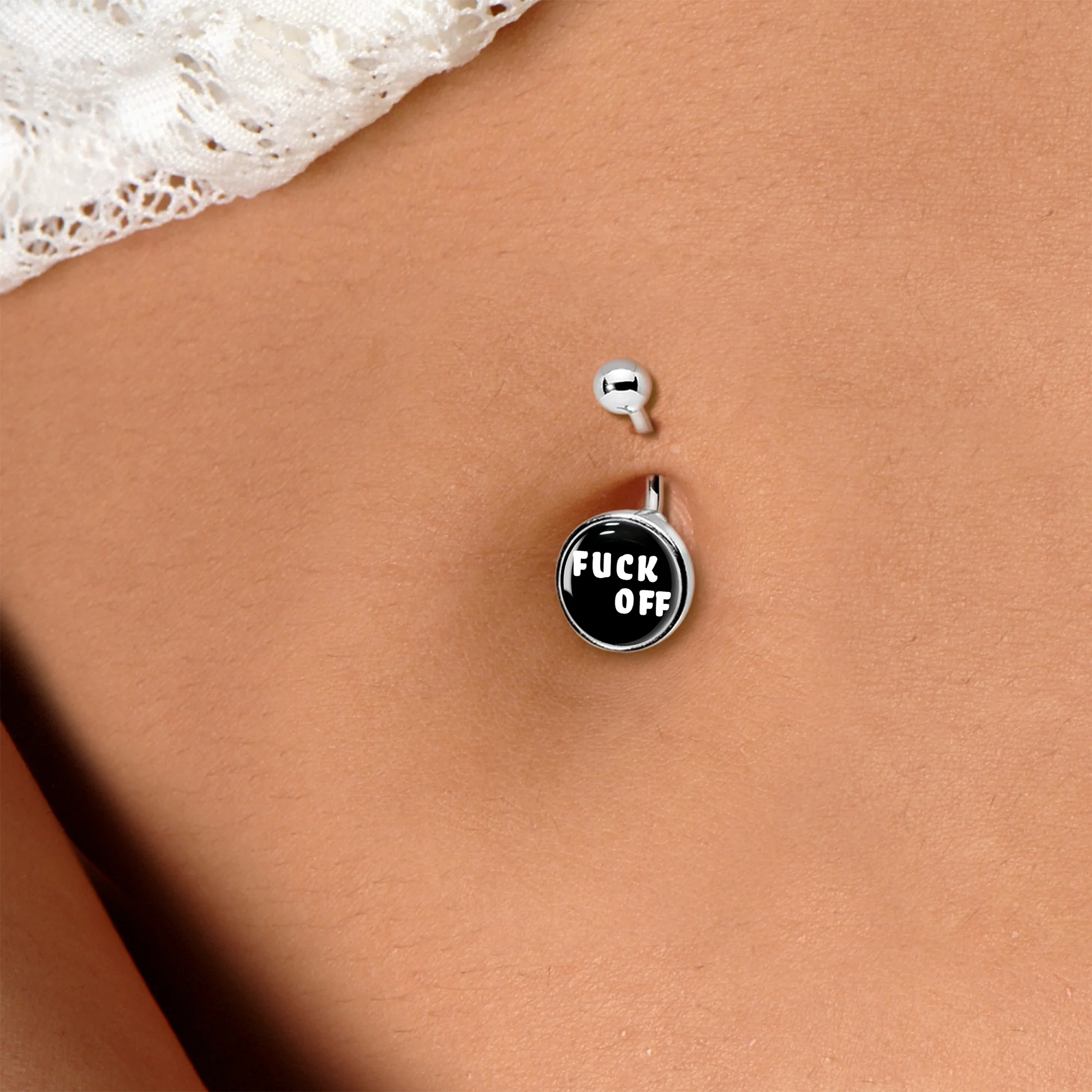 White Letters F*ck Off Belly Ring - Image 3