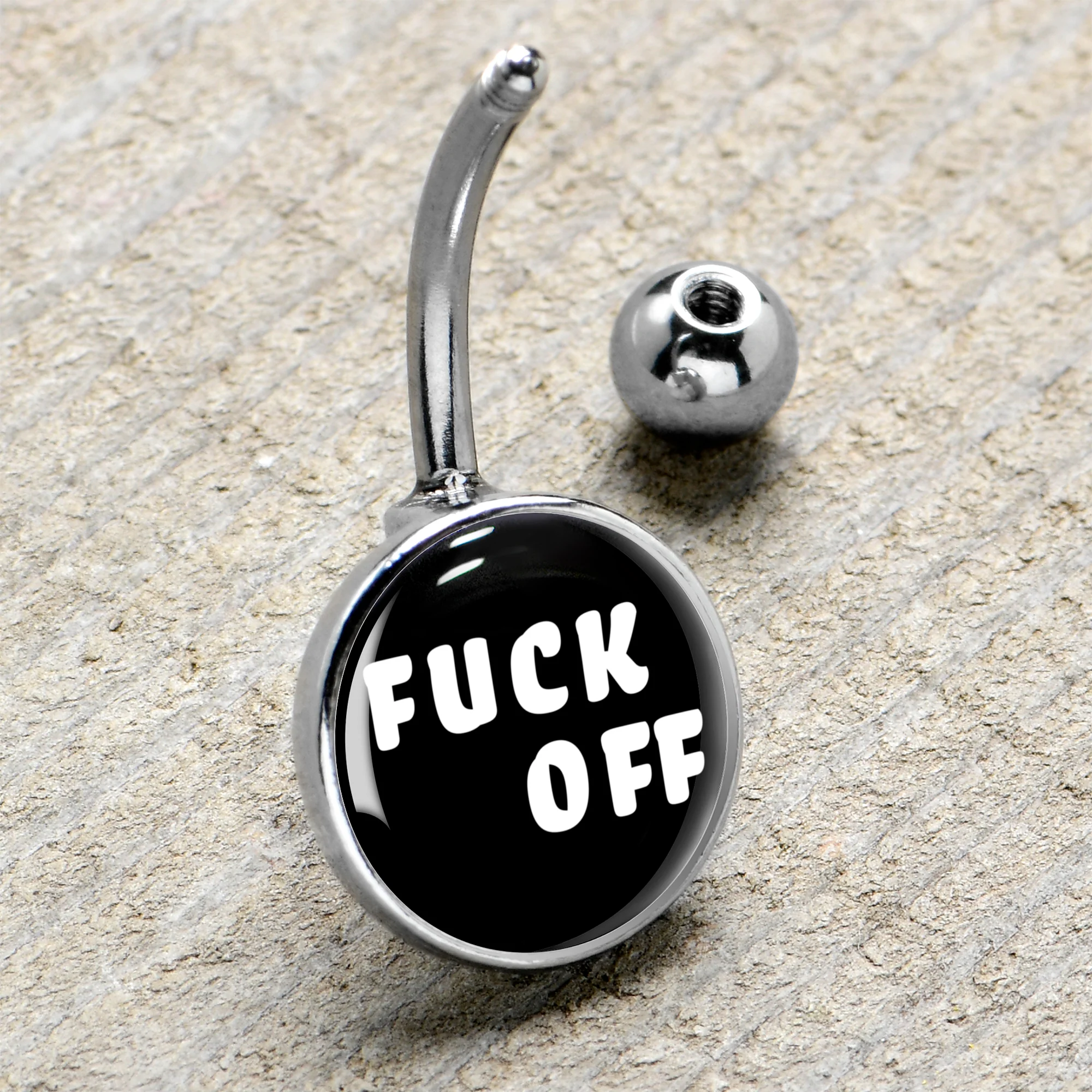 White Letters F*ck Off Belly Ring - Image 4