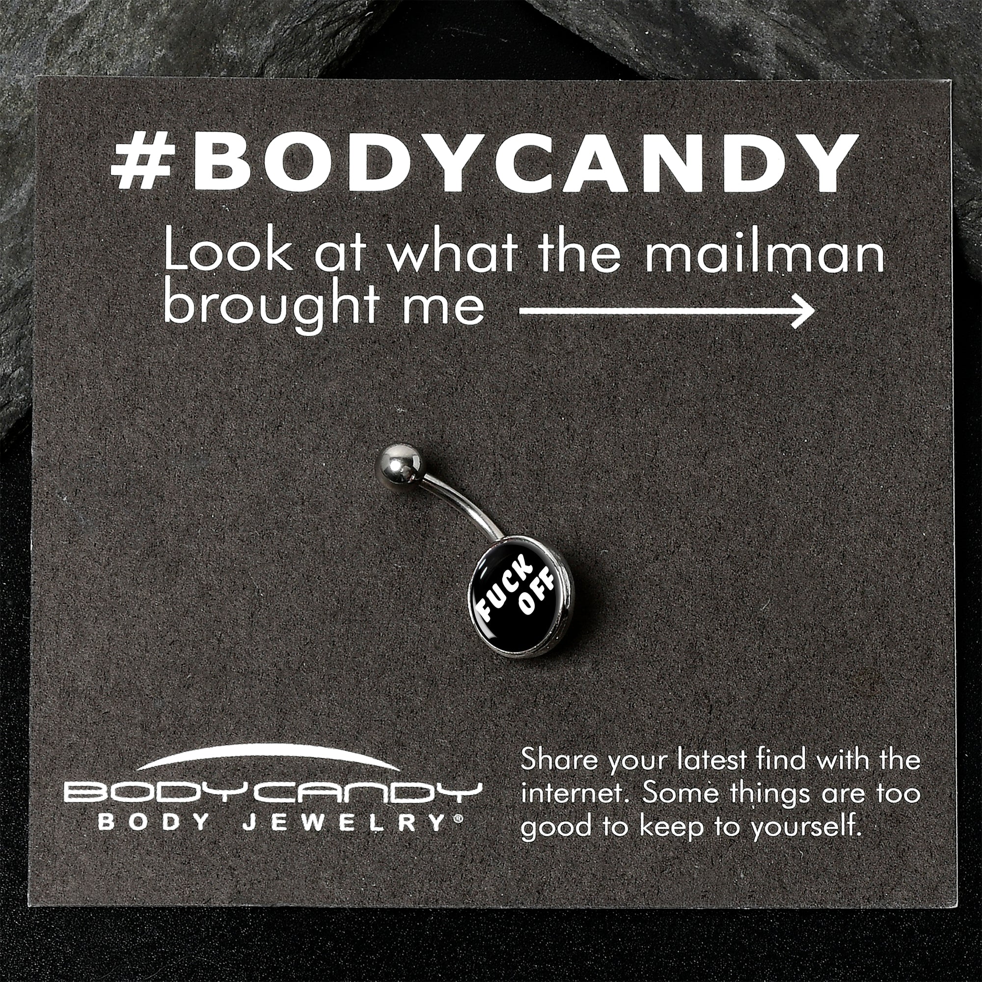 White Letters F*ck Off Belly Ring - Image 5