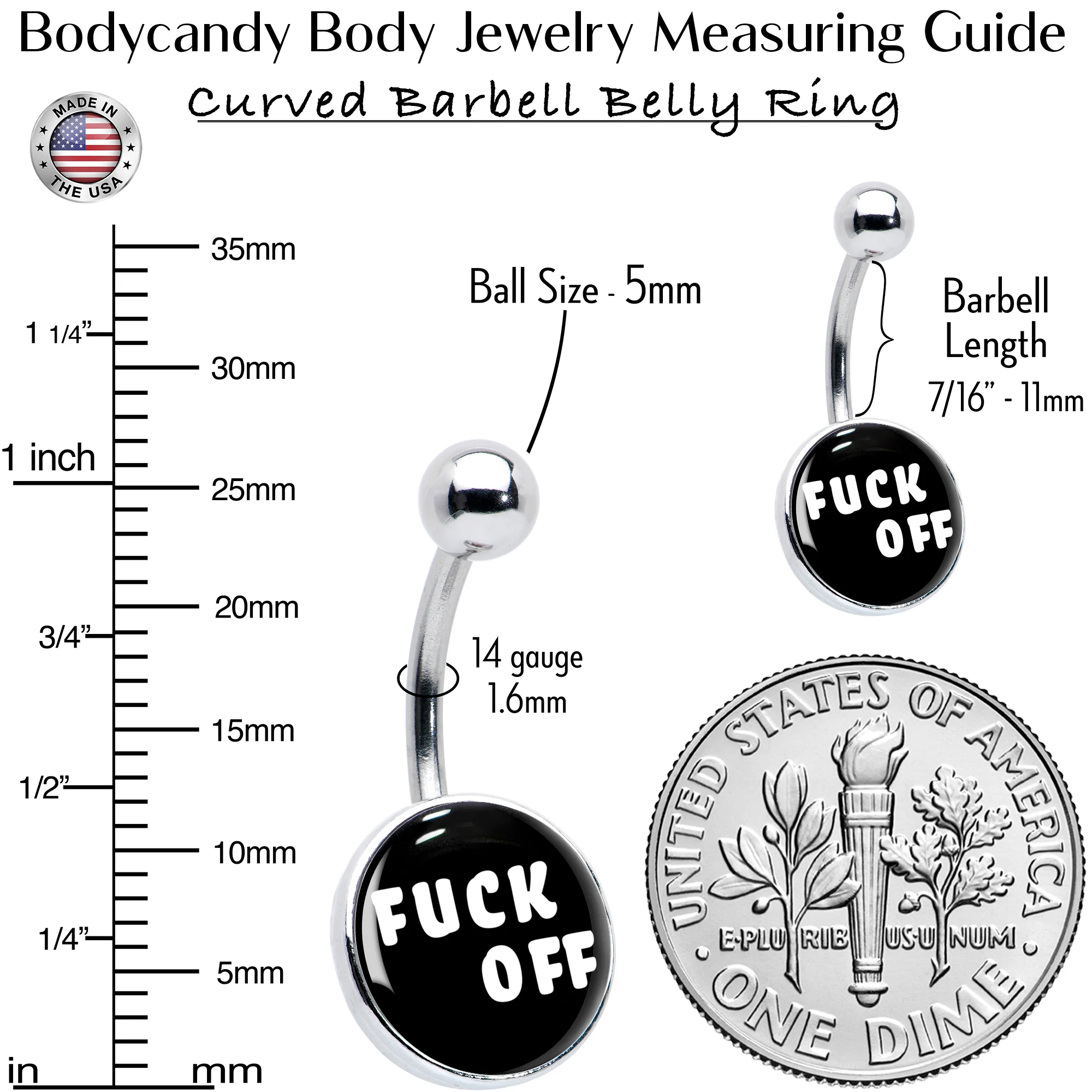 White Letters F*ck Off Belly Ring - Image 6