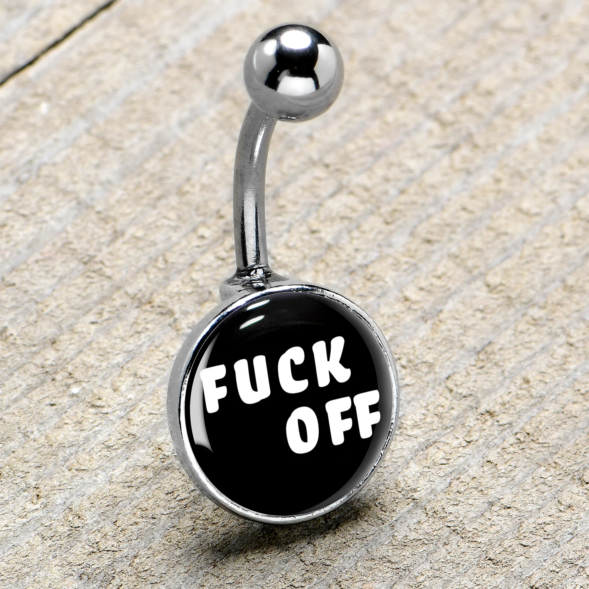 White Letters F*ck Off Belly Ring - Image 8