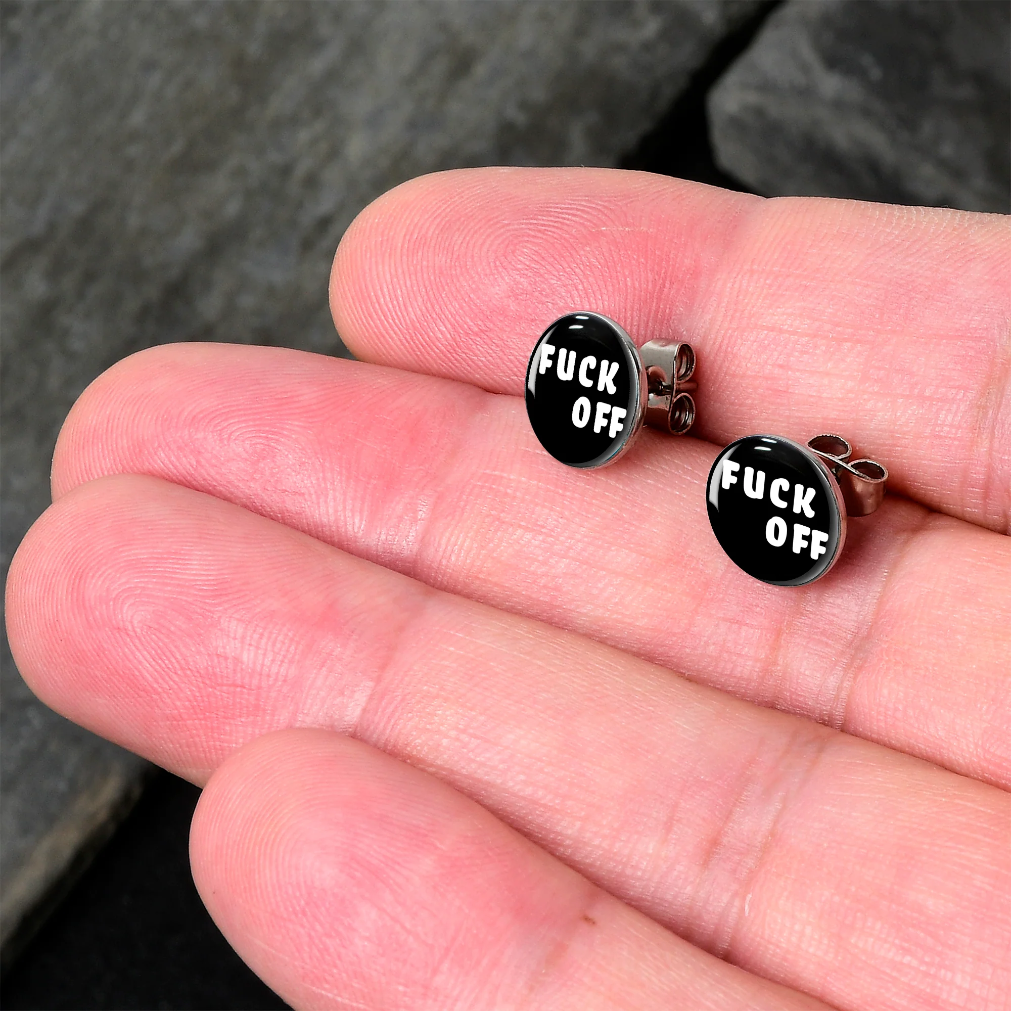 White Letters F*ck Off Stud Earrings - Image 2