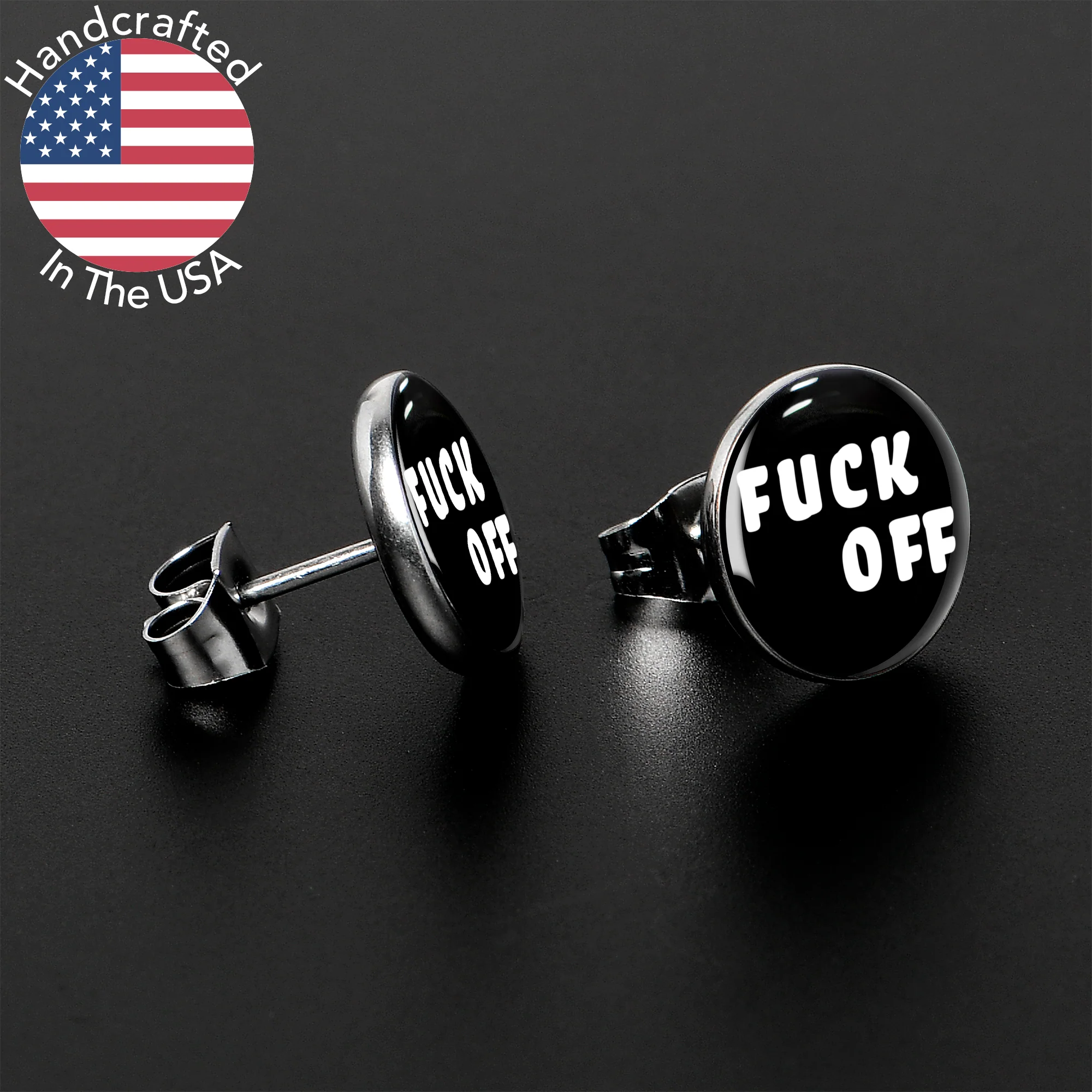 White Letters F*ck Off Stud Earrings - Image 3
