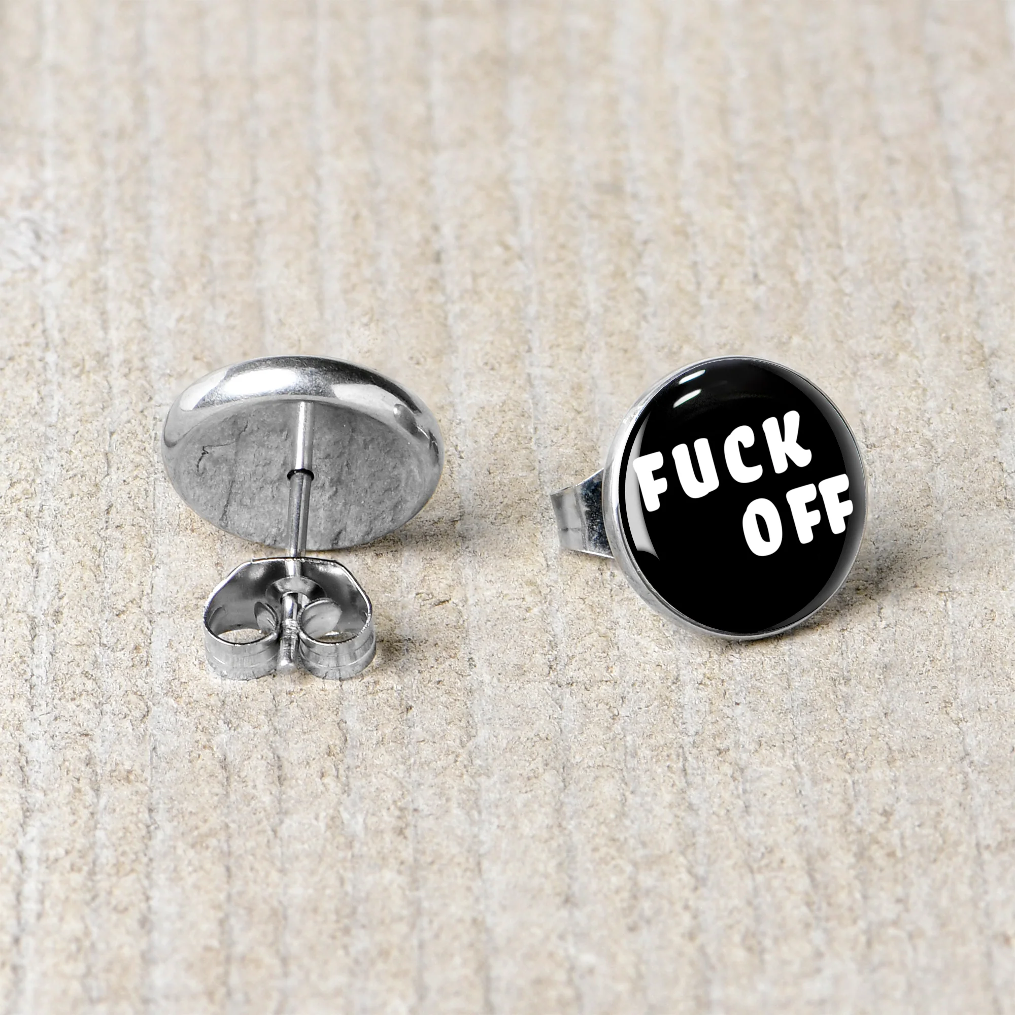 White Letters F*ck Off Stud Earrings - Image 5