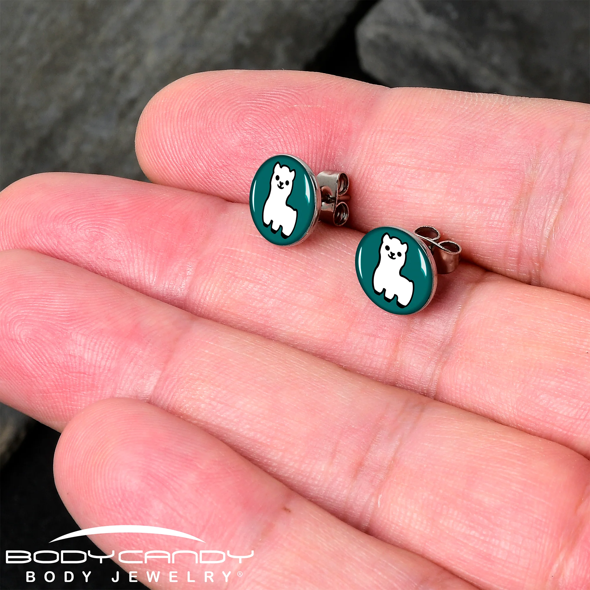 White Llama Stud Earrings by Onyx O - Image 2