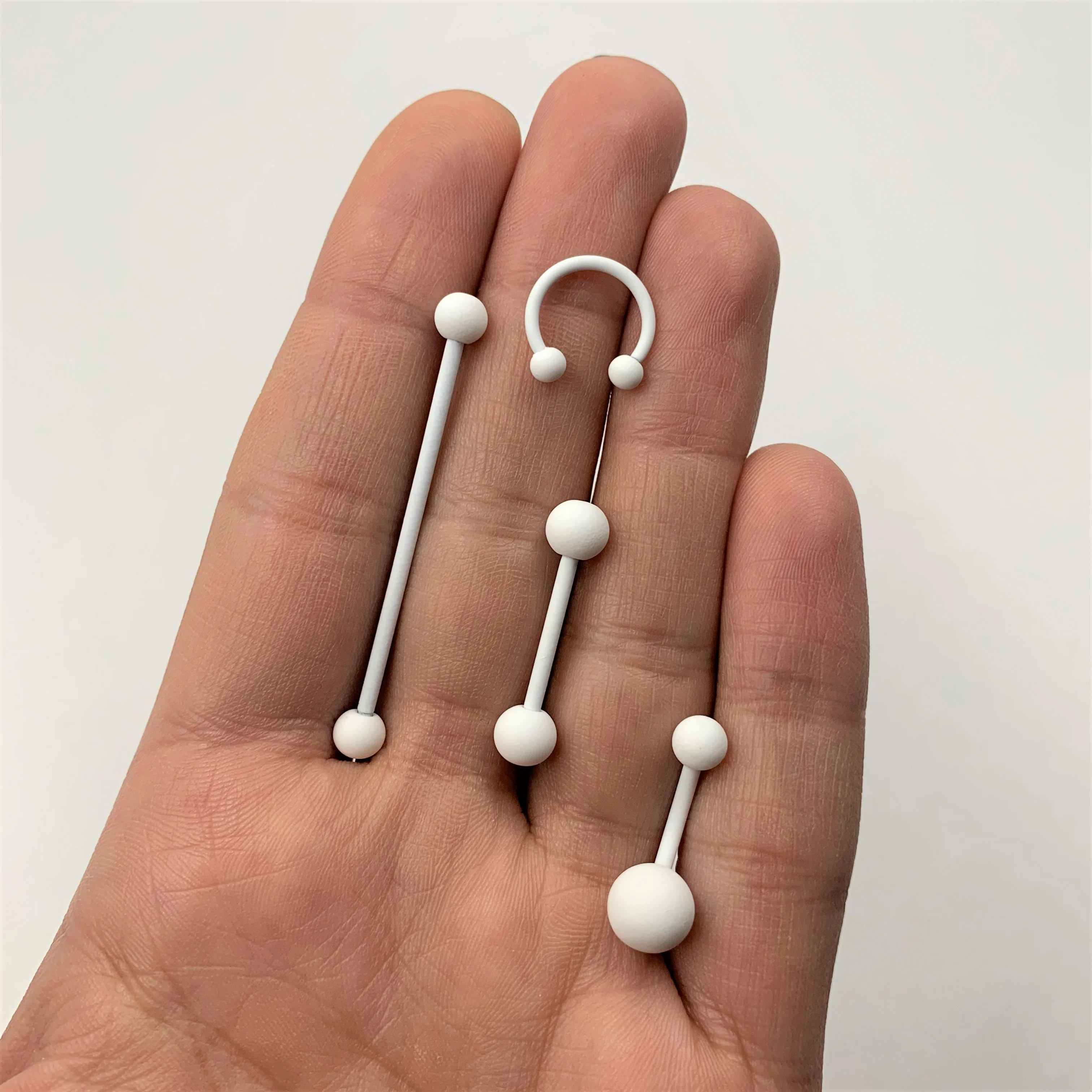 White Matte Barbell Tongue Ring - Image 2