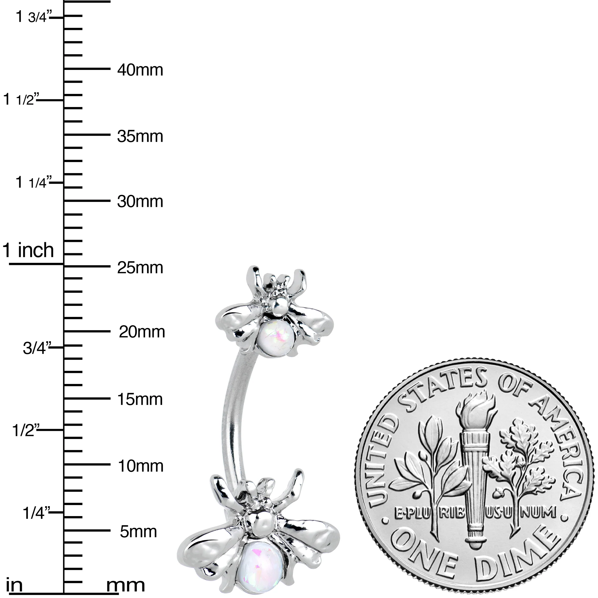 White Opalescent Bees Beautiful Insect Double Mount Belly Ring - Image 3