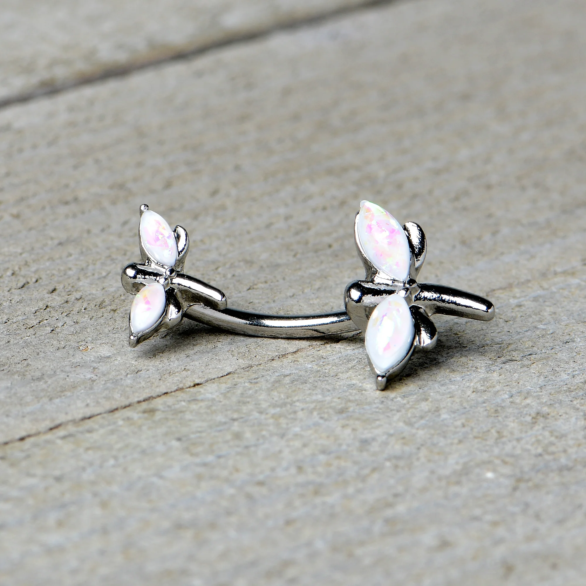 White Opalescent Simple Stylized Dragonfly Double Mount Belly Ring - Image 4