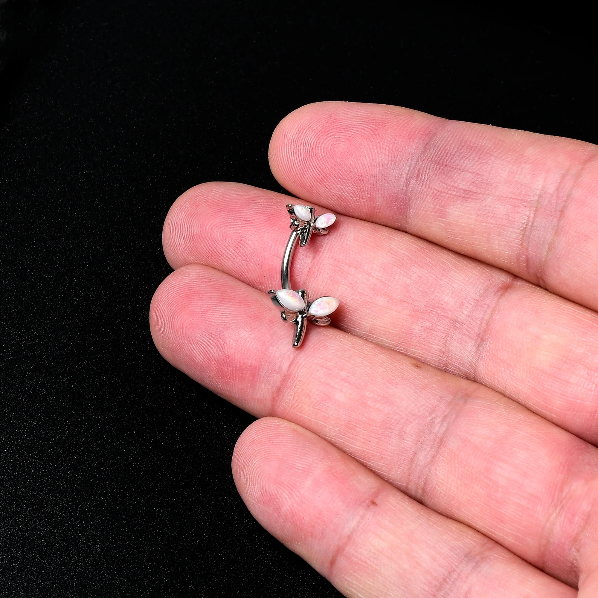 White Opalescent Simple Stylized Dragonfly Double Mount Belly Ring - Image 7