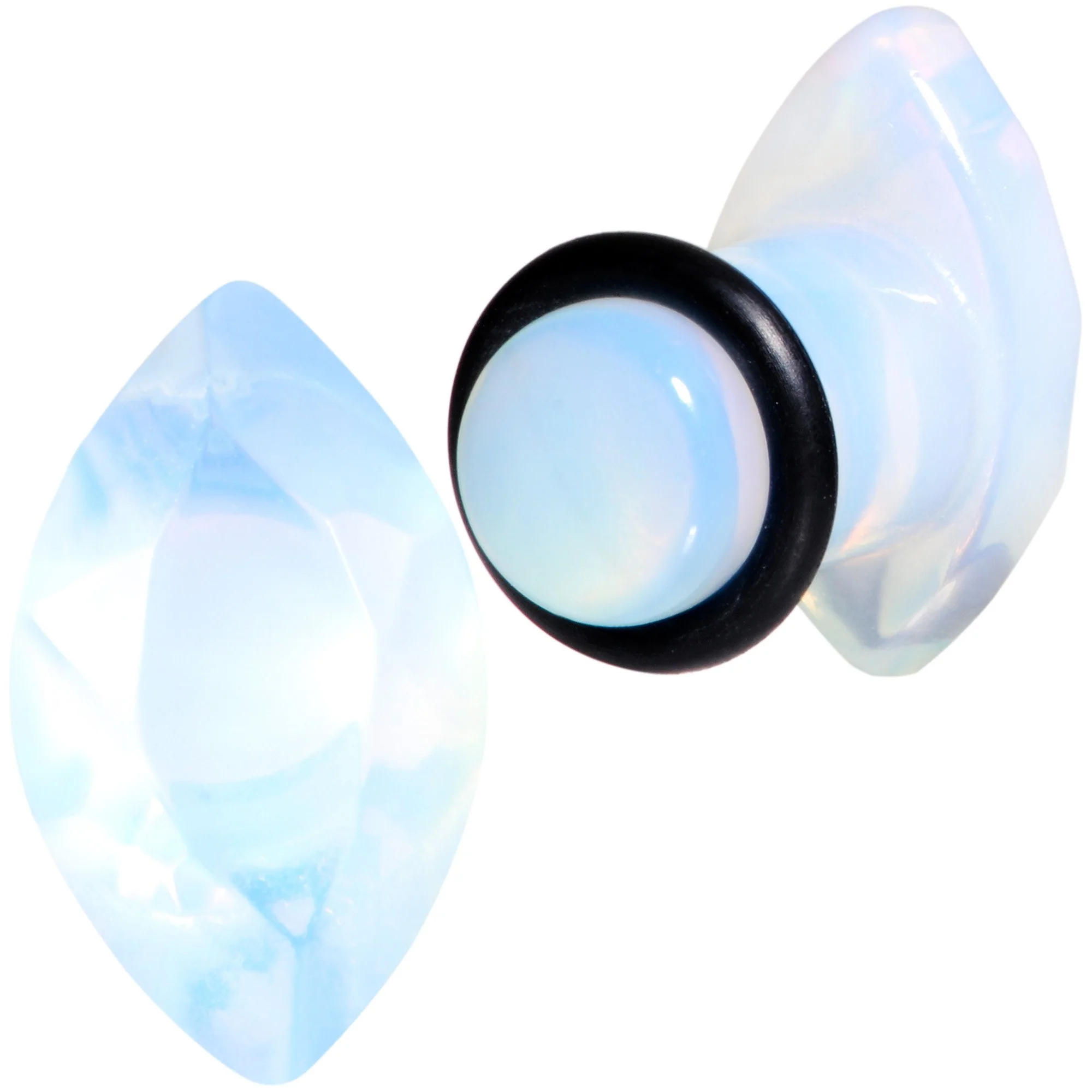 White Opalite Faceted Single Flare Plug Set 6mm to 25mm - Image 4