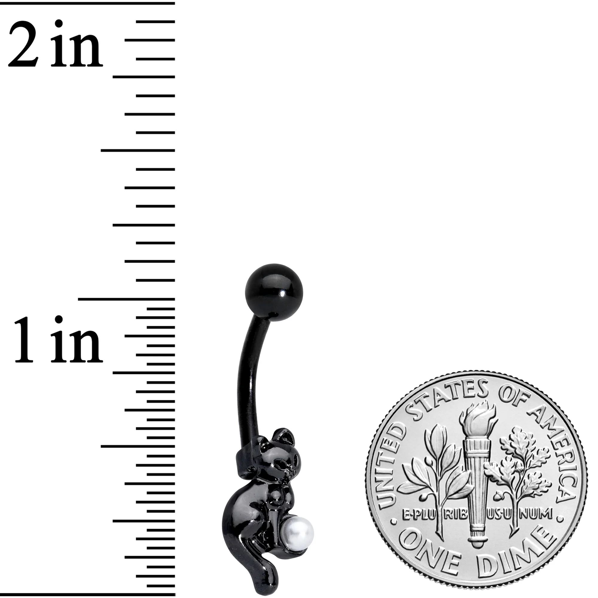 White Orb Black Cat Black Halloween Belly Ring - Image 2