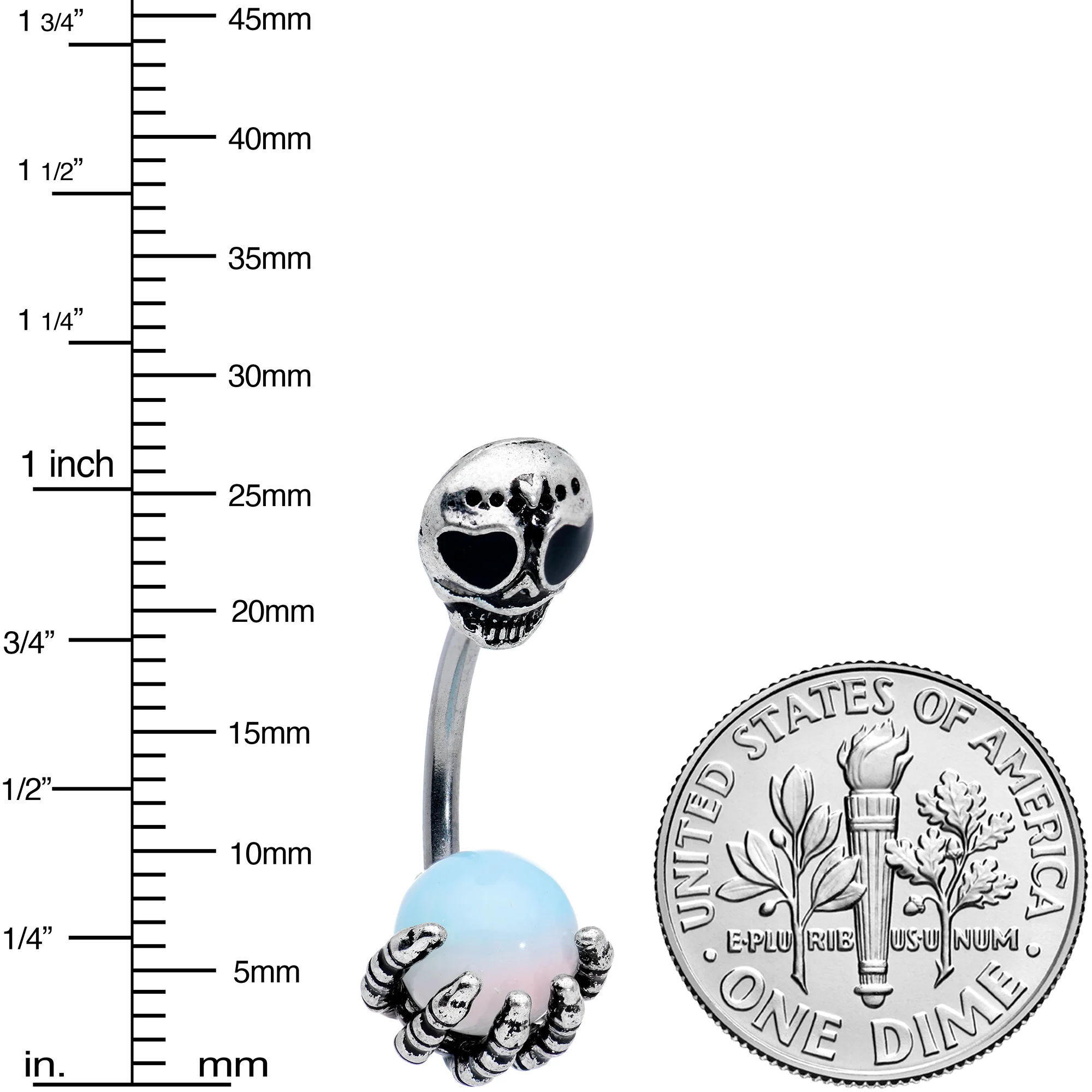 White Orb Skeleton Treasure Halloween Double Mount Belly Ring - Image 3