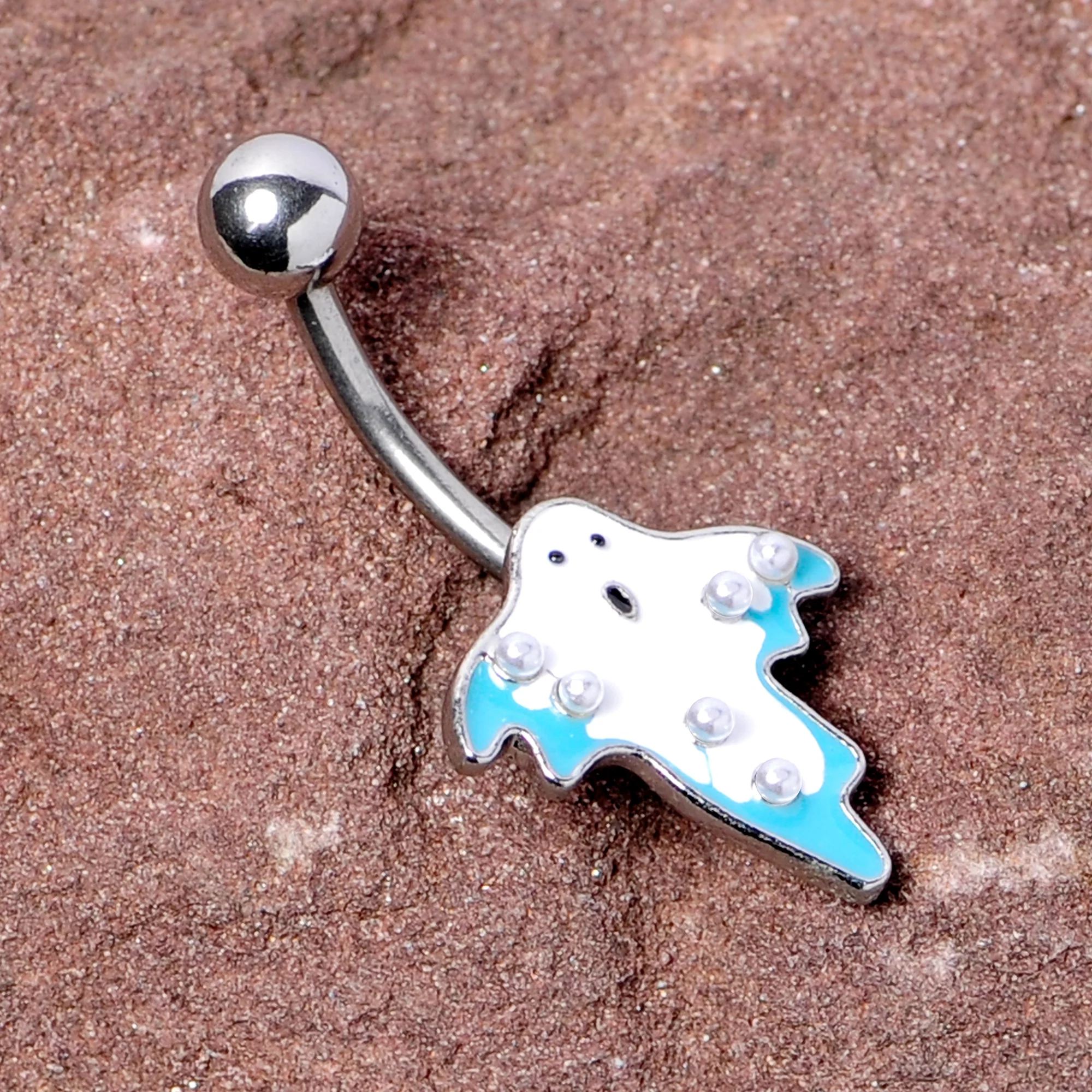 White Orb White Blue Ghost Halloween Belly Ring - Image 2