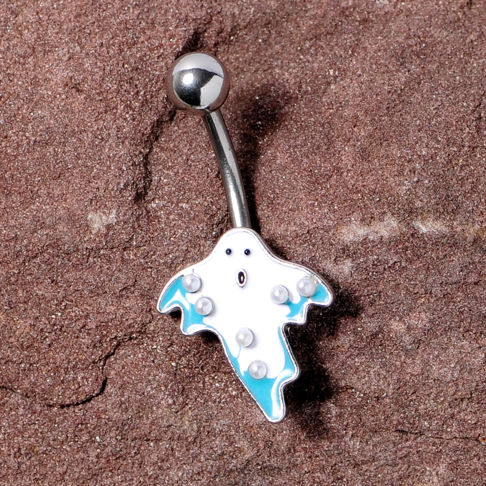 White Orb White Blue Ghost Halloween Belly Ring - Image 3