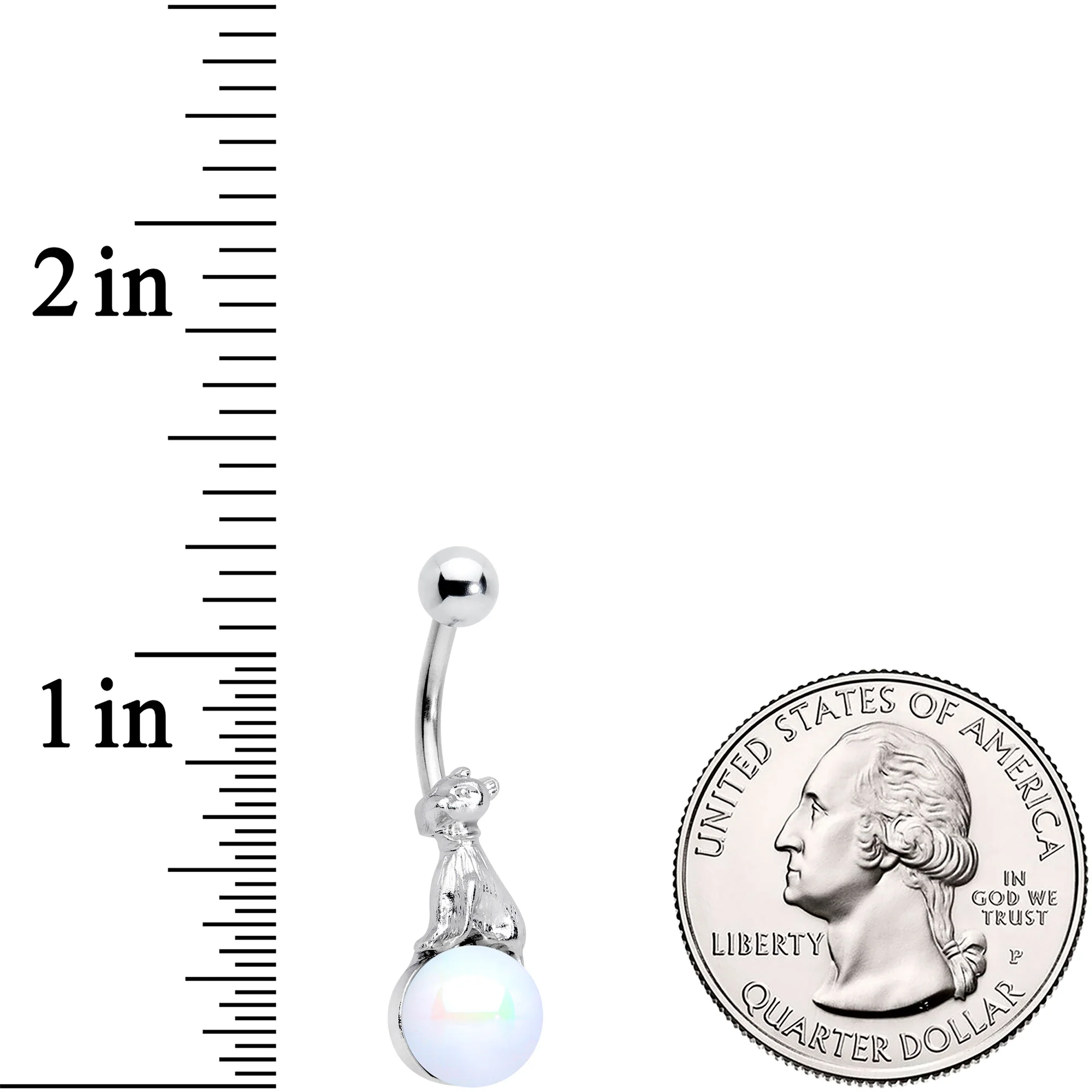 White Pearlescent Orb Little Bear Belly Ring - Image 2