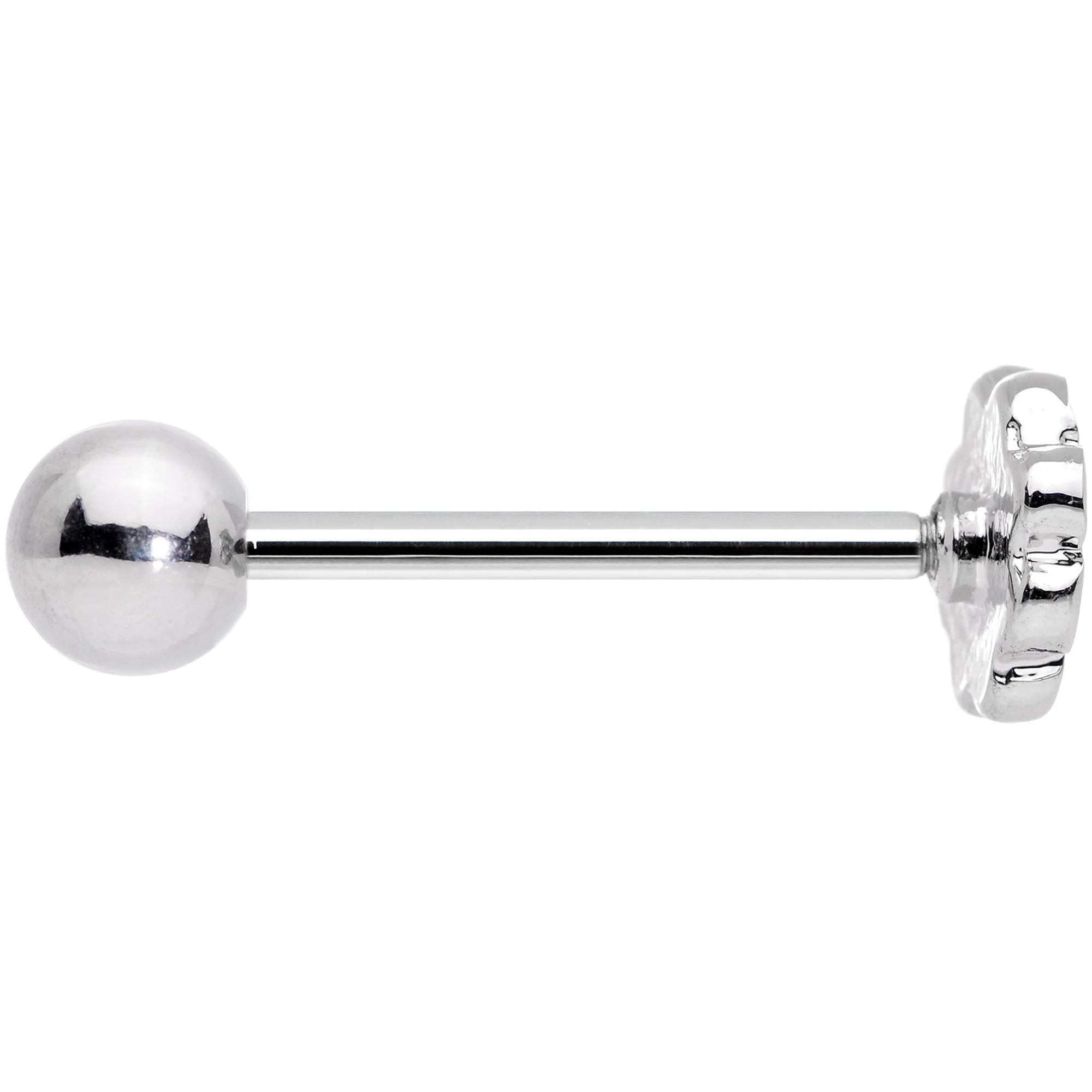 White Pink Sweet Springtime Easter Flower Barbell Tongue Ring - Image 2