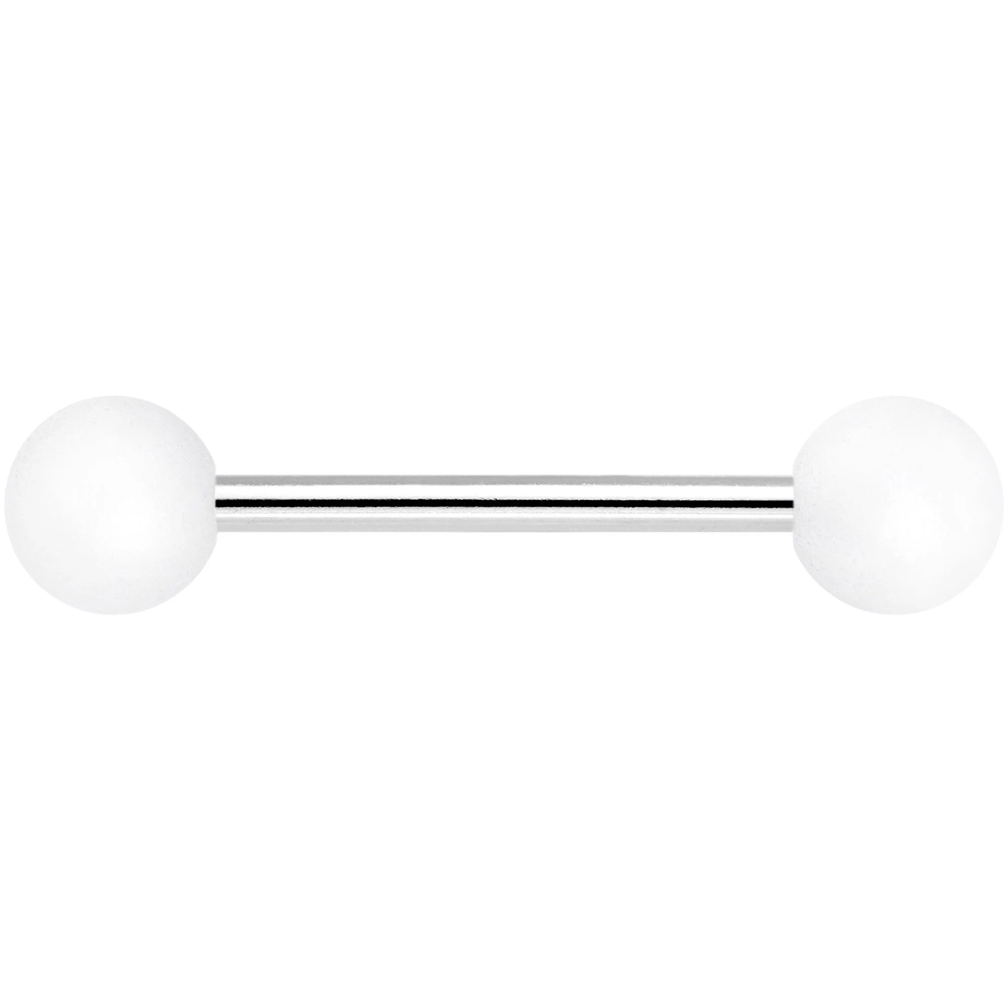 White Silicone Coated Acrylic Ball End Barbell Tongue Ring - Image 2