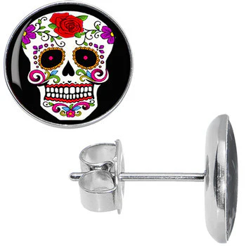 White Sugar Skull Stud Earrings - Image 2