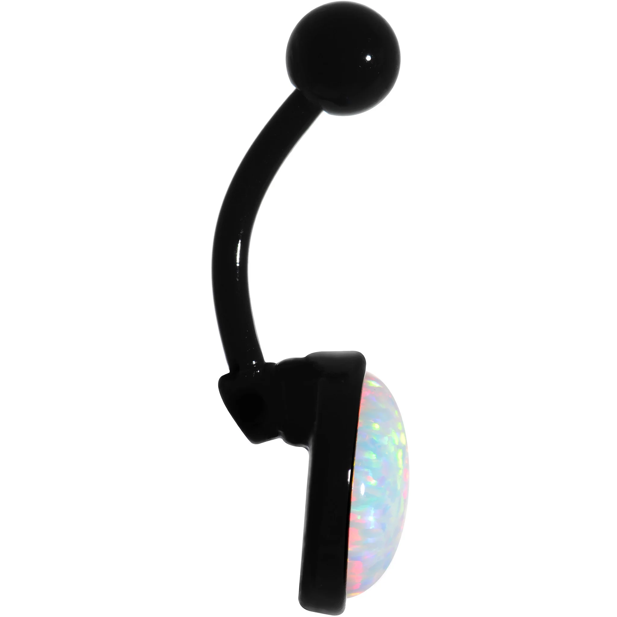 White Synthetic Opal Black Anodized Bottom Mount Belly Ring - Image 2