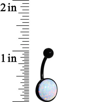 White Synthetic Opal Black Anodized Bottom Mount Belly Ring - Image 3